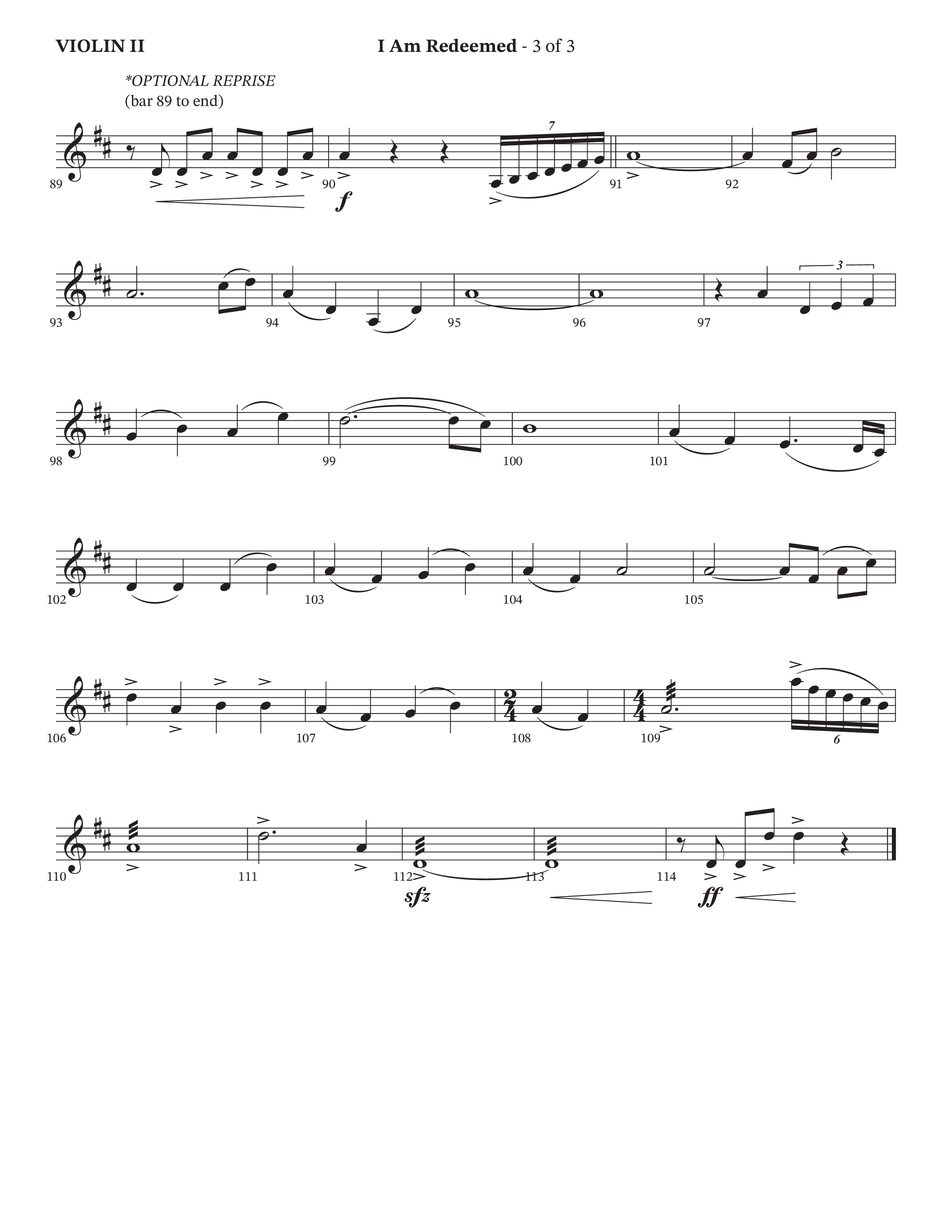I Am Redeemed (Choral Anthem SATB) Violin 2 (Arr. Bradley Knight / Orch. Payton Altman / Poet Voices)