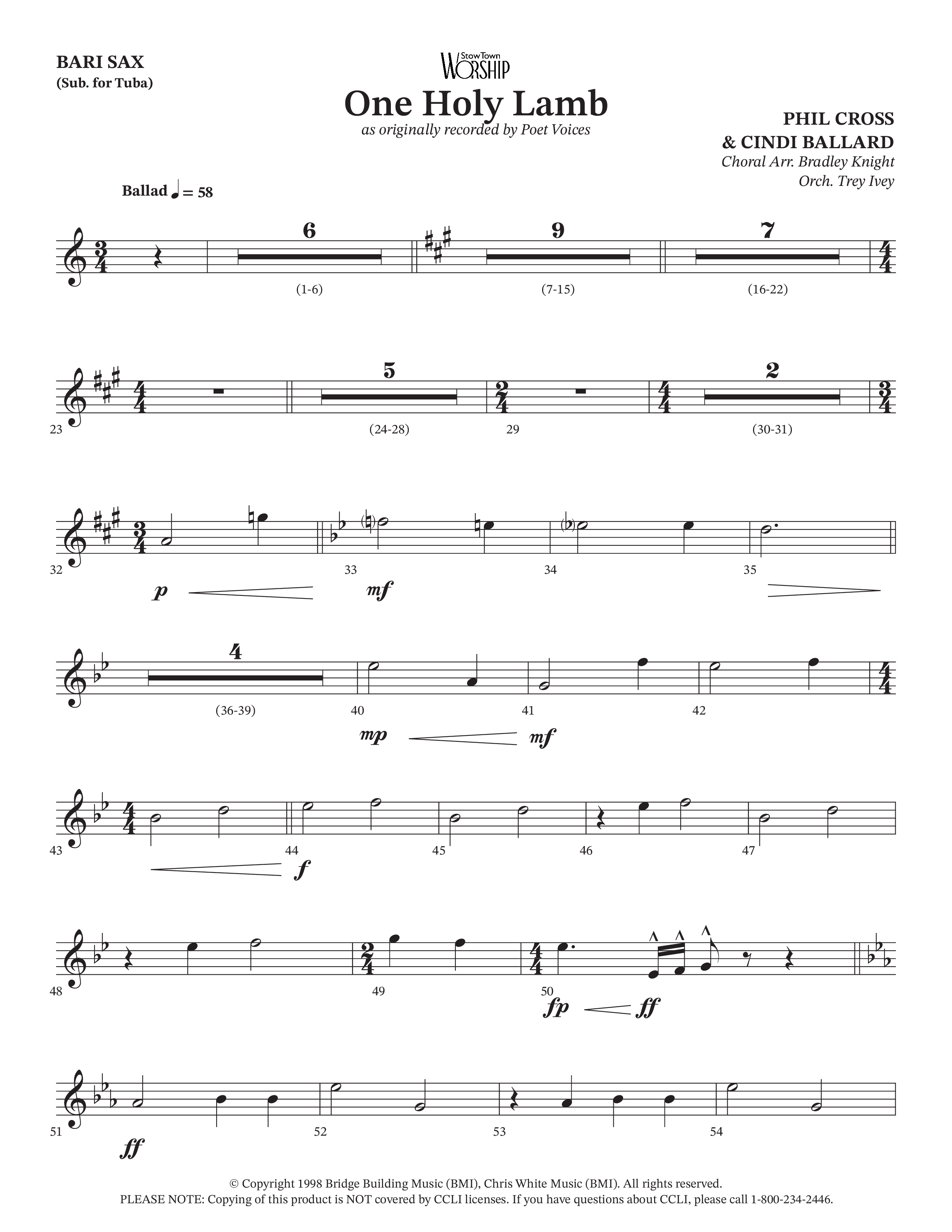 One Holy Lamb (Choral Anthem SATB) Bari Sax (Arr. Bradley Knight / Orch. Trey Ivey / Poet Voices)