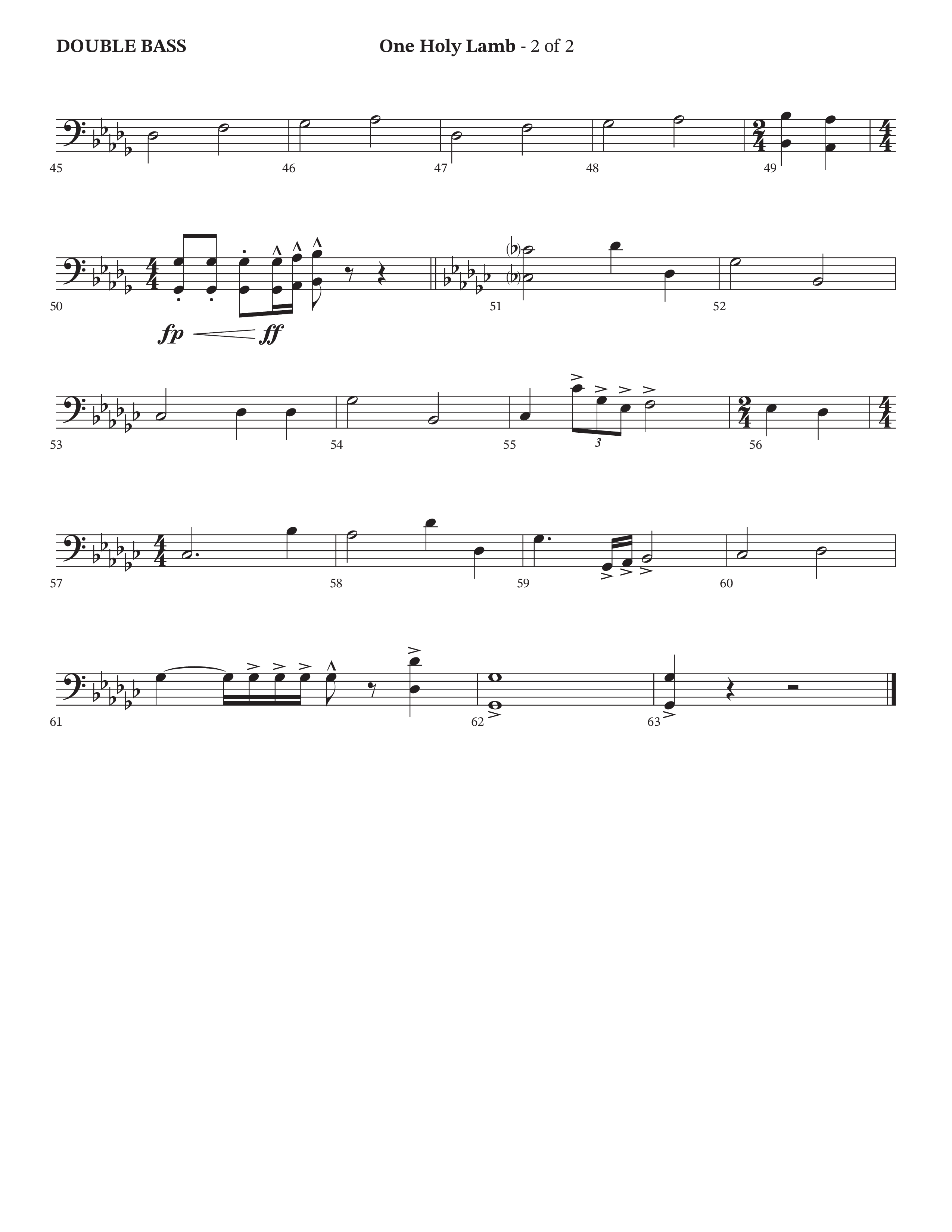 One Holy Lamb (Choral Anthem SATB) Double Bass (Arr. Bradley Knight / Orch. Trey Ivey / Poet Voices)