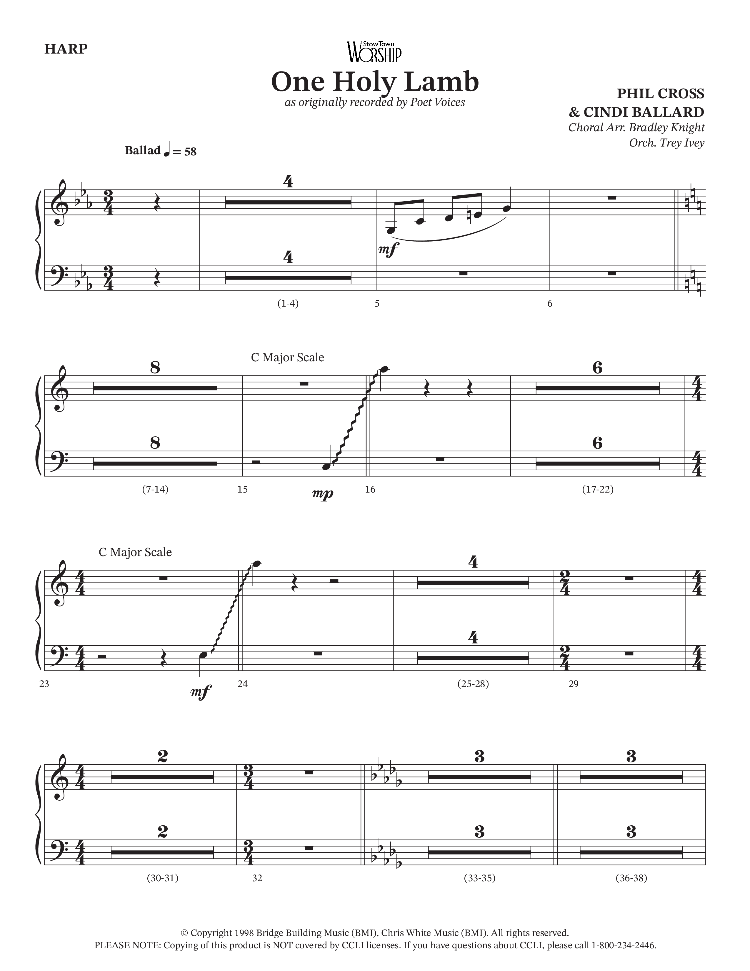 One Holy Lamb (Choral Anthem SATB) Harp (Arr. Bradley Knight / Orch. Trey Ivey / Poet Voices)