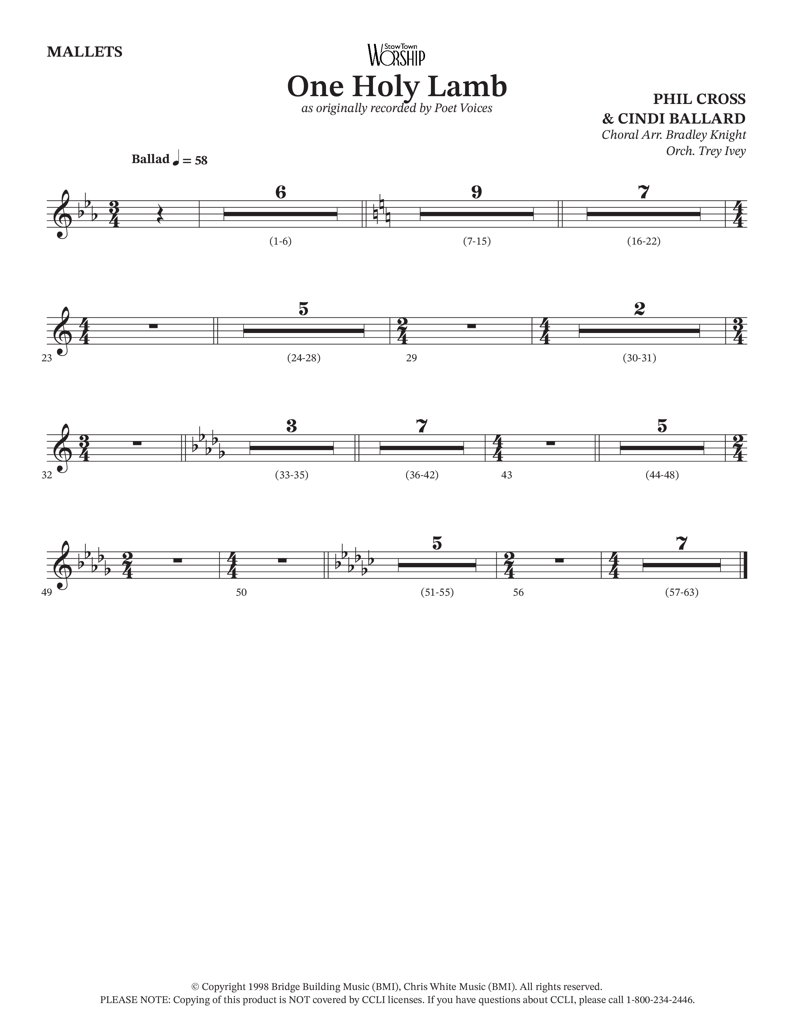 One Holy Lamb (Choral Anthem SATB) Mallets (Arr. Bradley Knight / Orch. Trey Ivey / Poet Voices)