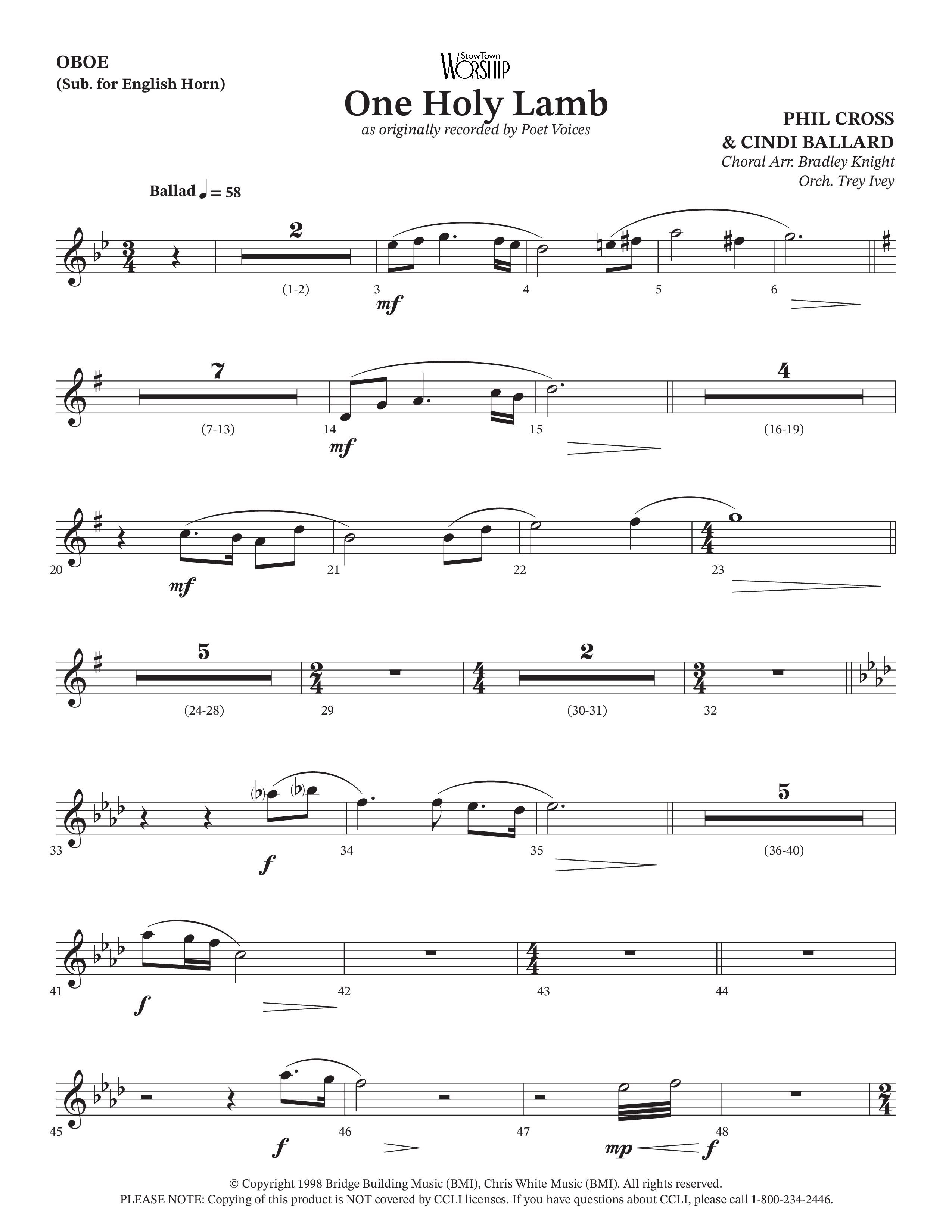 One Holy Lamb (Choral Anthem SATB) Wind Pack (Arr. Bradley Knight / Orch. Trey Ivey / Poet Voices)