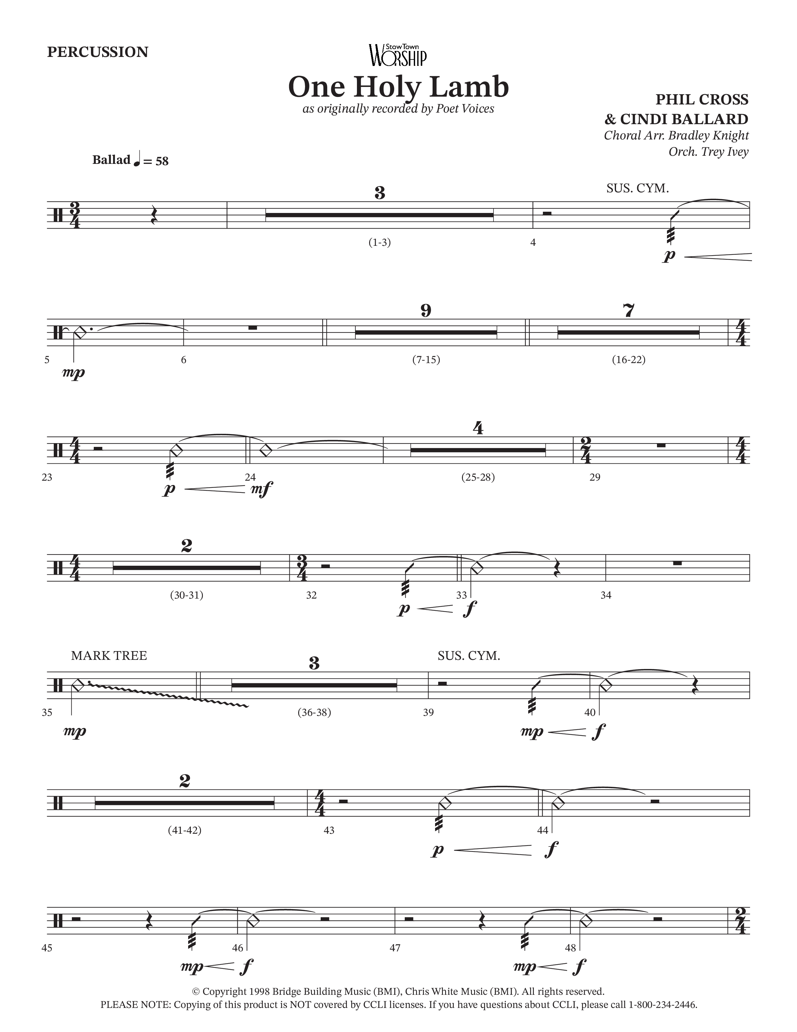 One Holy Lamb (Choral Anthem SATB) Percussion (Arr. Bradley Knight / Orch. Trey Ivey / Poet Voices)