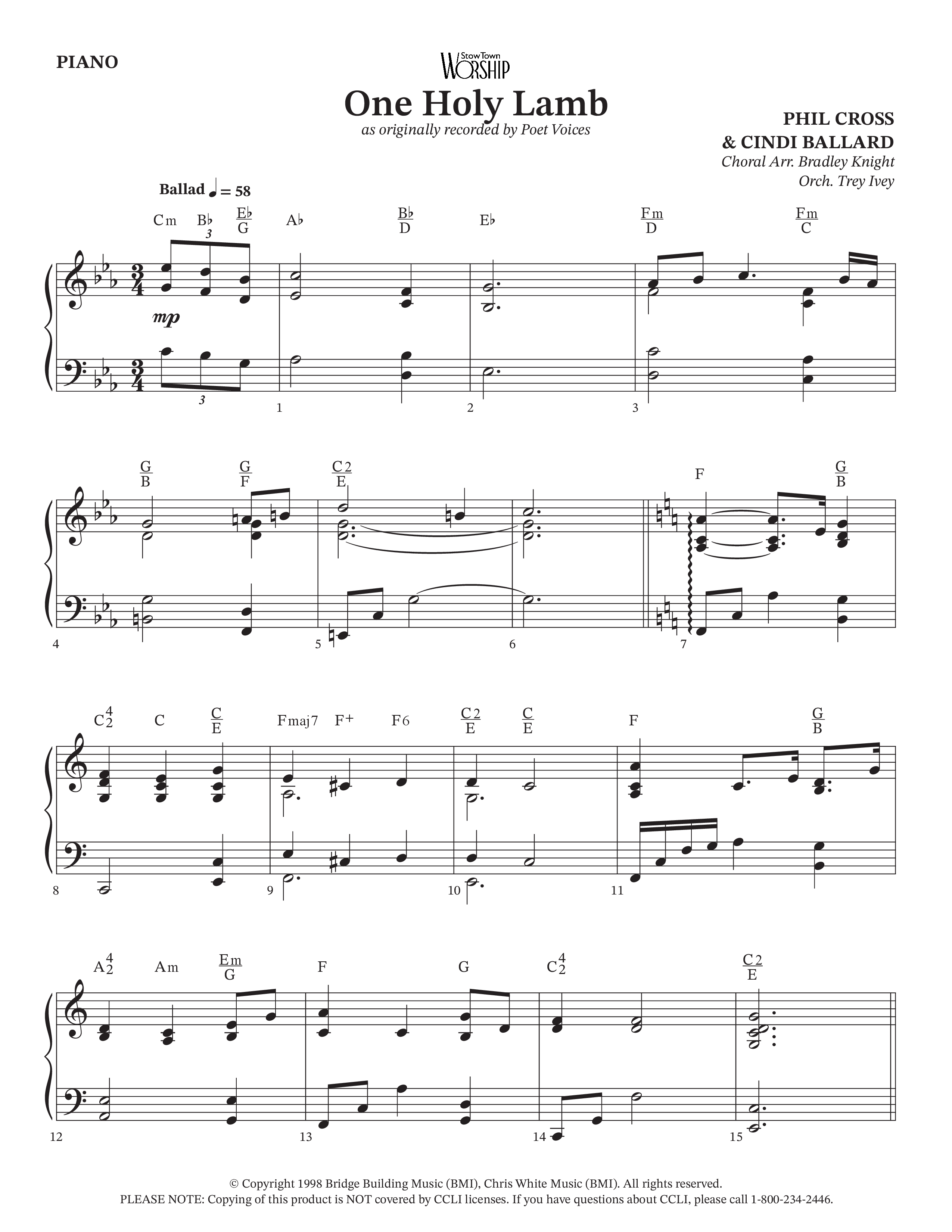 One Holy Lamb (Choral Anthem SATB) Piano Sheet (Arr. Bradley Knight / Orch. Trey Ivey / Poet Voices)