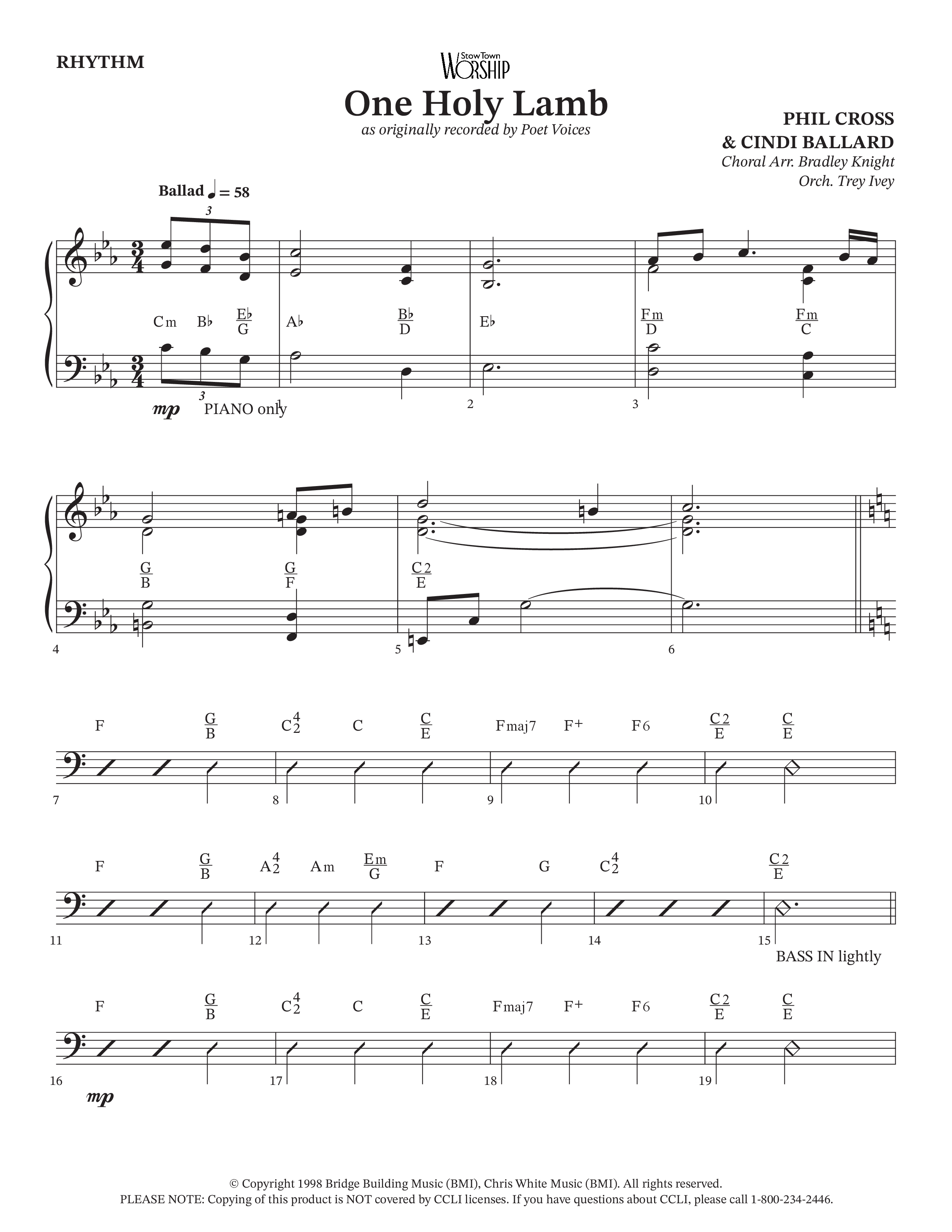 One Holy Lamb (Choral Anthem SATB) Rhythm Chart (Arr. Bradley Knight / Orch. Trey Ivey / Poet Voices)