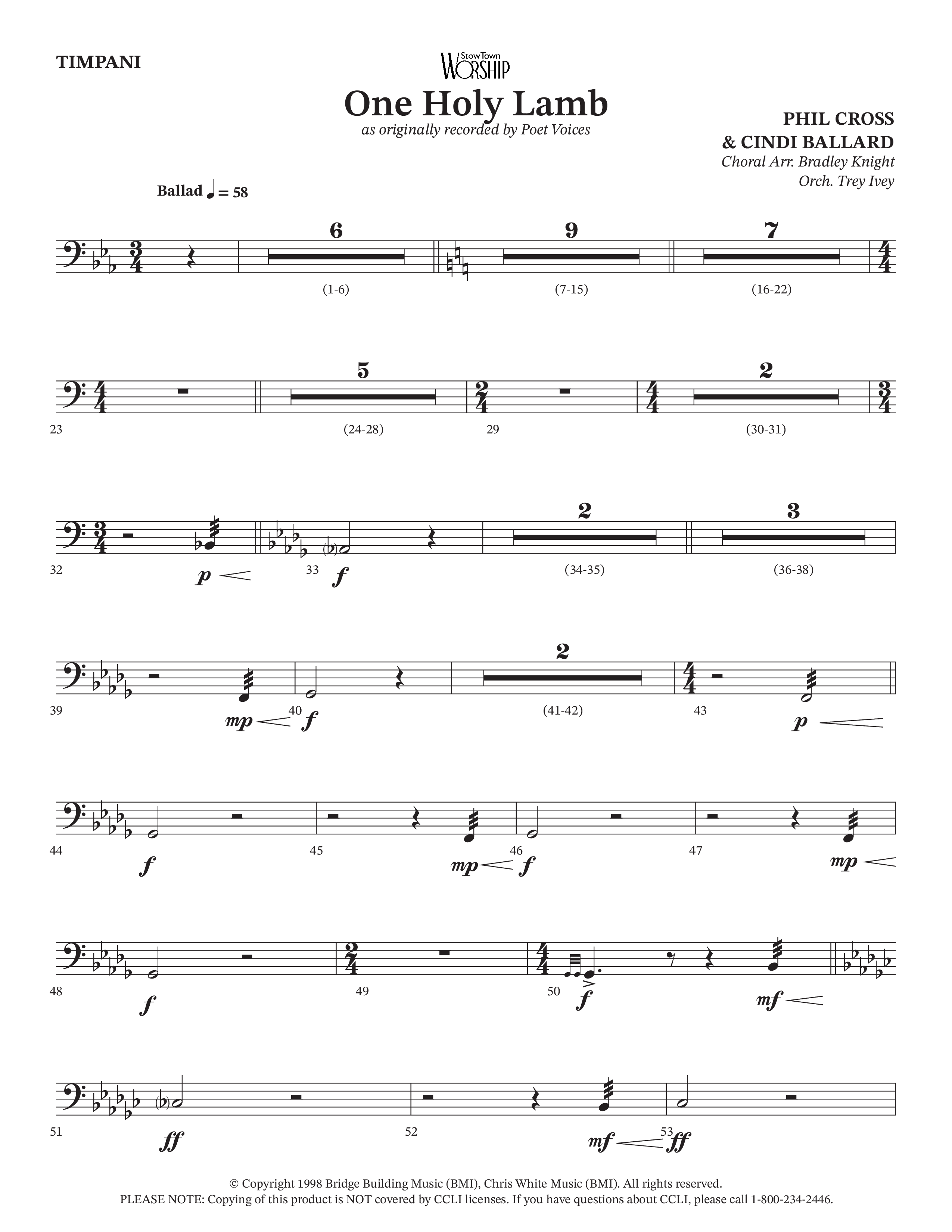 One Holy Lamb (Choral Anthem SATB) Timpani (Arr. Bradley Knight / Orch. Trey Ivey / Poet Voices)