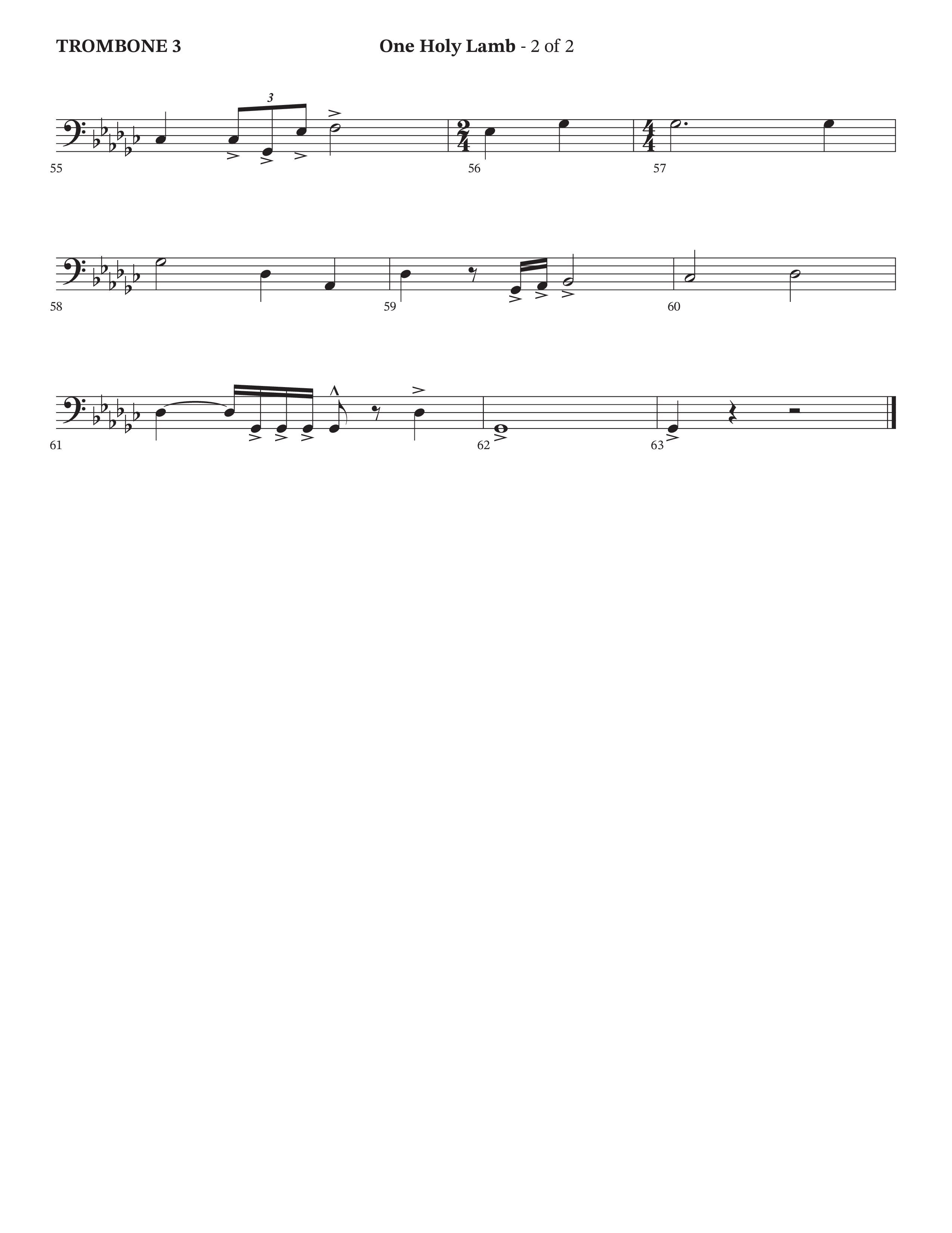 One Holy Lamb (Choral Anthem SATB) Trombone 3 (Arr. Bradley Knight / Orch. Trey Ivey / Poet Voices)