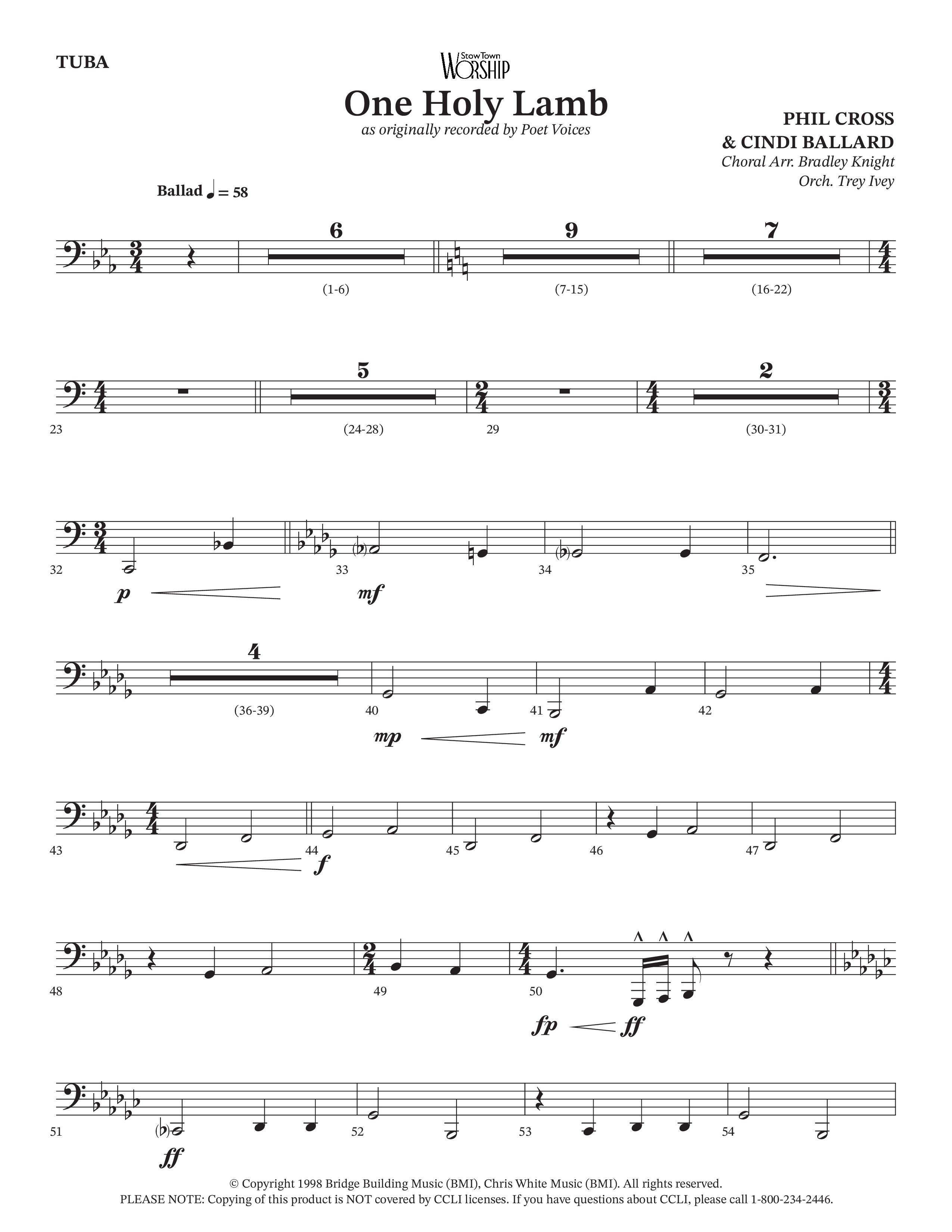 One Holy Lamb (Choral Anthem SATB) Tuba (Arr. Bradley Knight / Orch. Trey Ivey / Poet Voices)