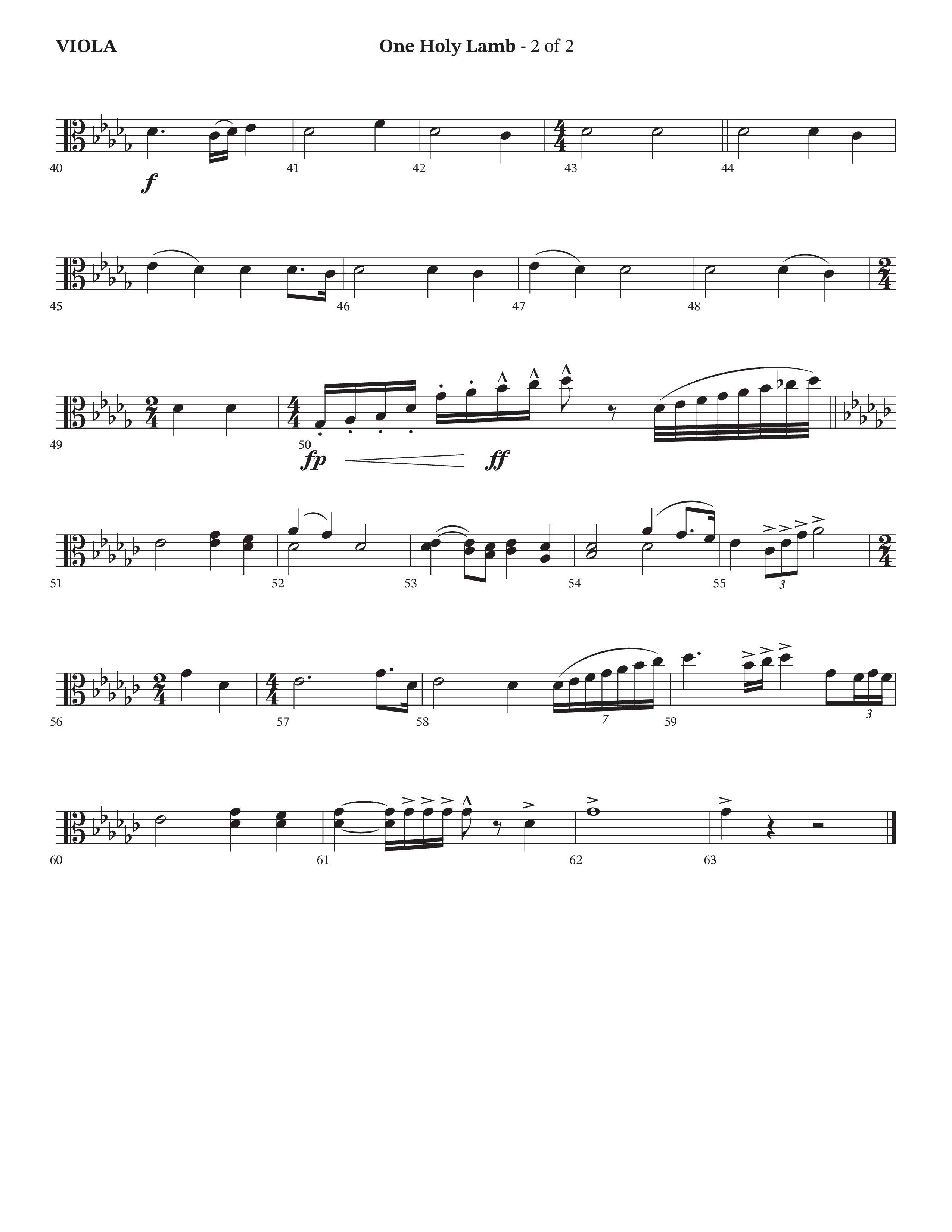 One Holy Lamb (Choral Anthem SATB) Viola (Arr. Bradley Knight / Orch. Trey Ivey / Poet Voices)