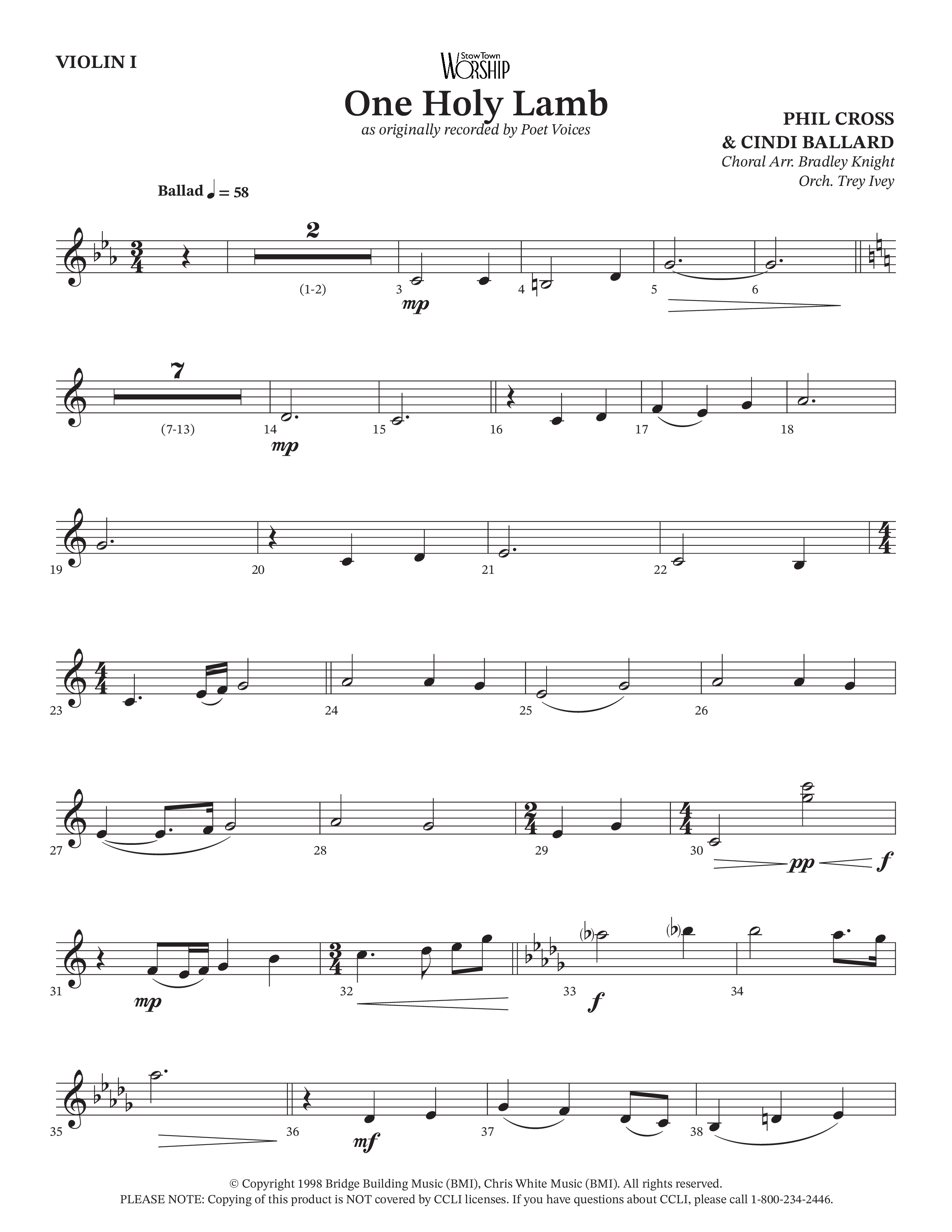 One Holy Lamb (Choral Anthem SATB) String Pack (Arr. Bradley Knight / Orch. Trey Ivey / Poet Voices)