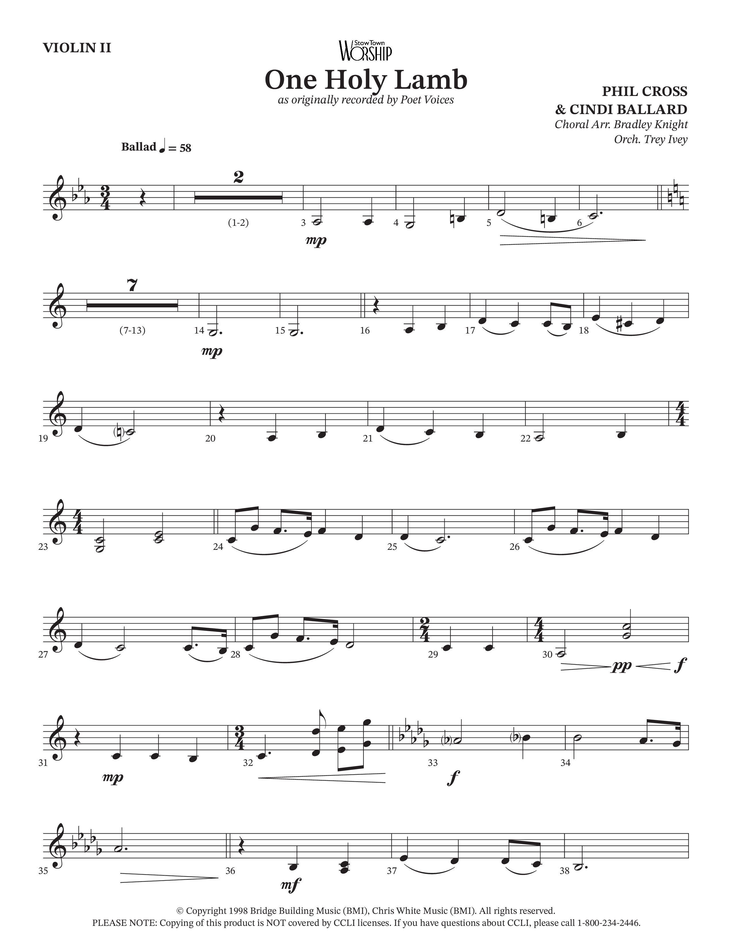 One Holy Lamb (Choral Anthem SATB) String Pack (Arr. Bradley Knight / Orch. Trey Ivey / Poet Voices)