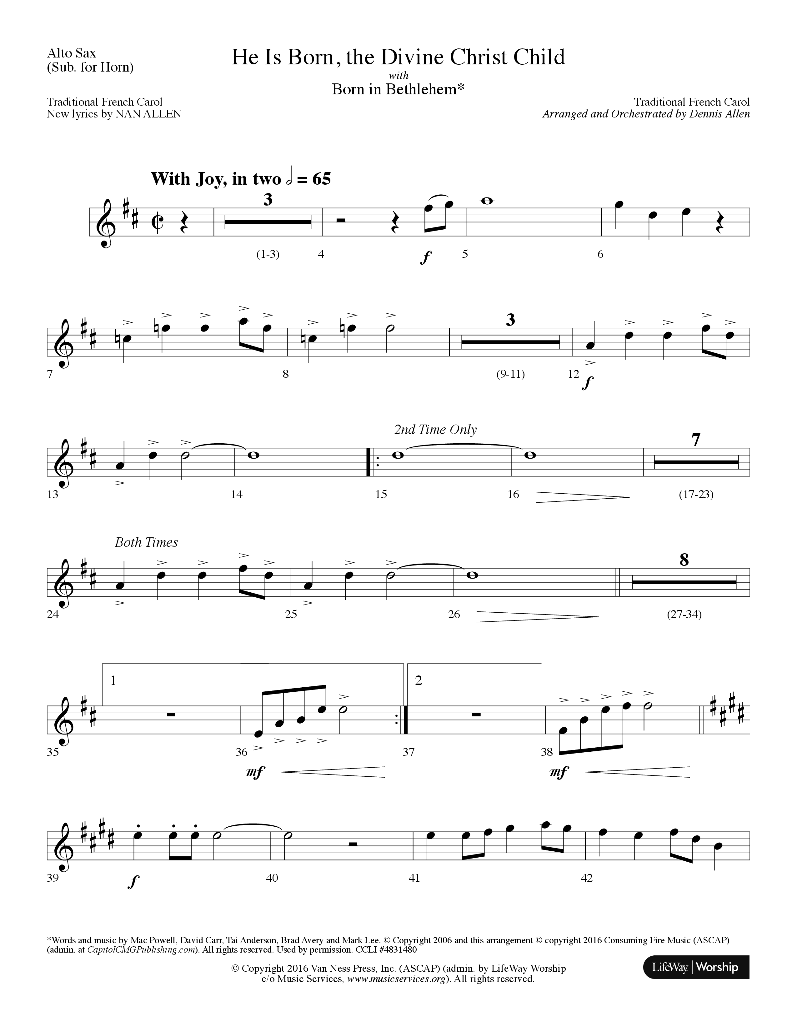 He is Born, the Divine Christ Child with Born in Bethlehem (Choral Anthem SATB) Alto Sax (Lifeway Choral / Arr. Dennis Allen)