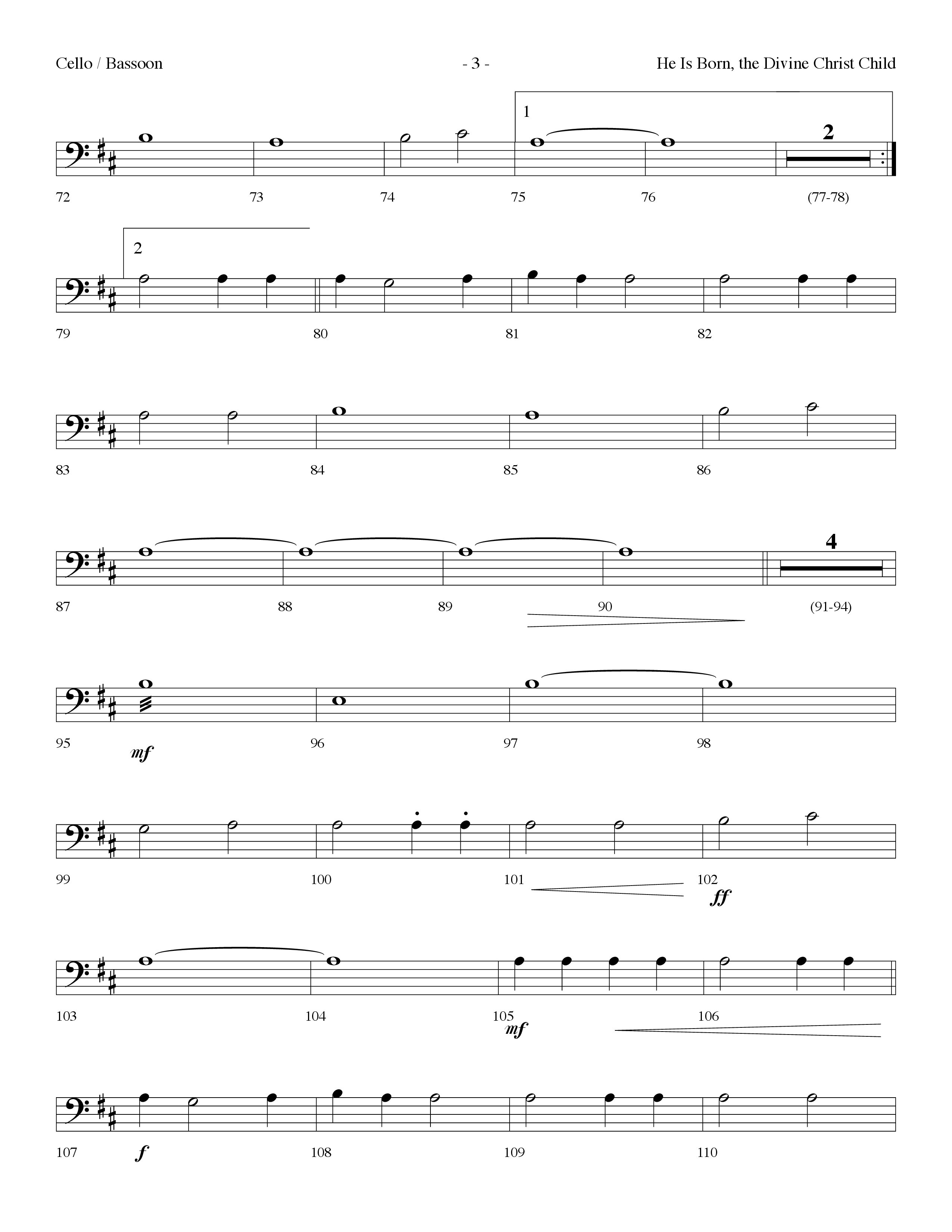 He is Born, the Divine Christ Child with Born in Bethlehem (Choral Anthem SATB) Cello (Lifeway Choral / Arr. Dennis Allen)