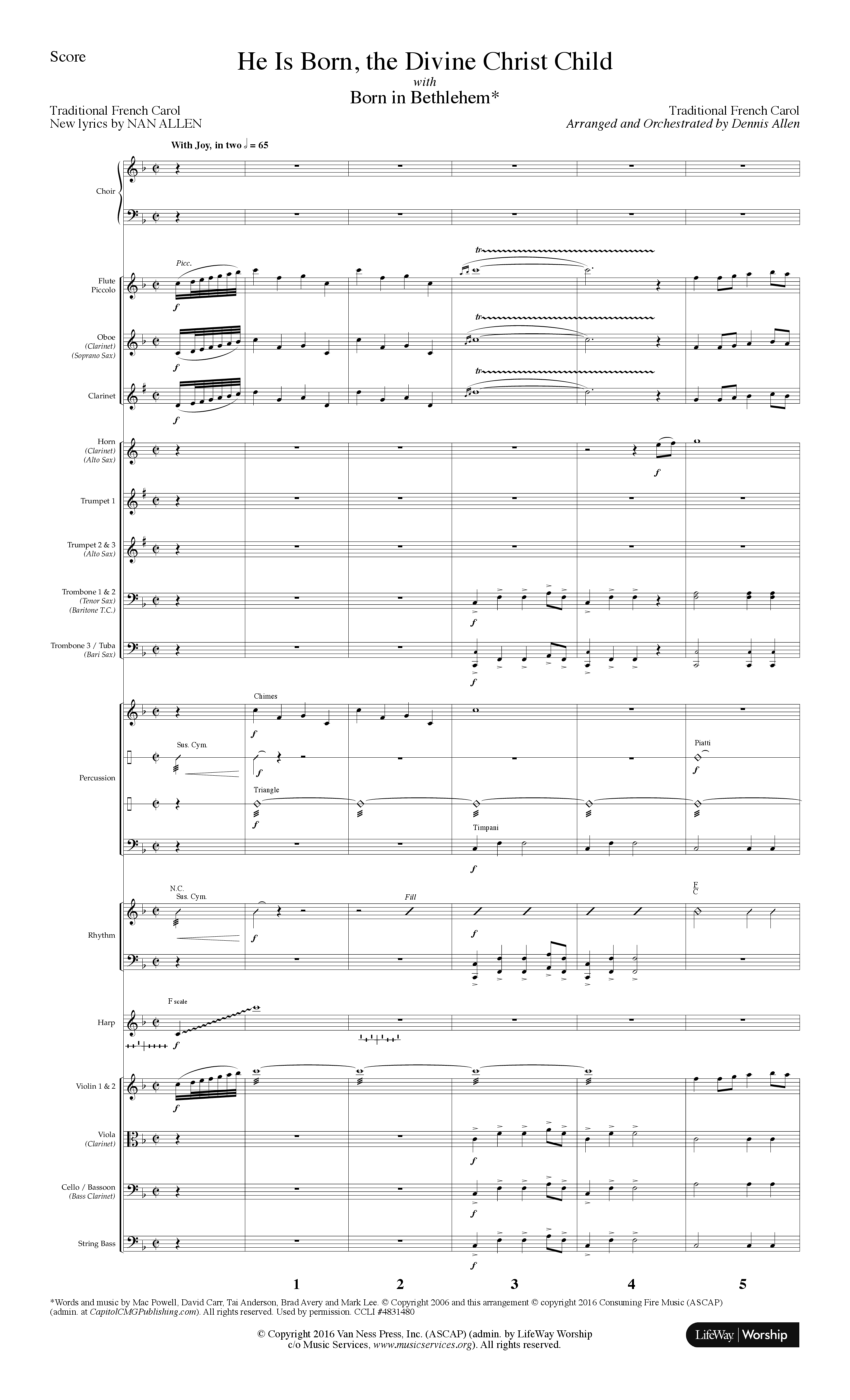 He is Born, the Divine Christ Child with Born in Bethlehem (Choral Anthem SATB) Orchestration (Lifeway Choral / Arr. Dennis Allen)