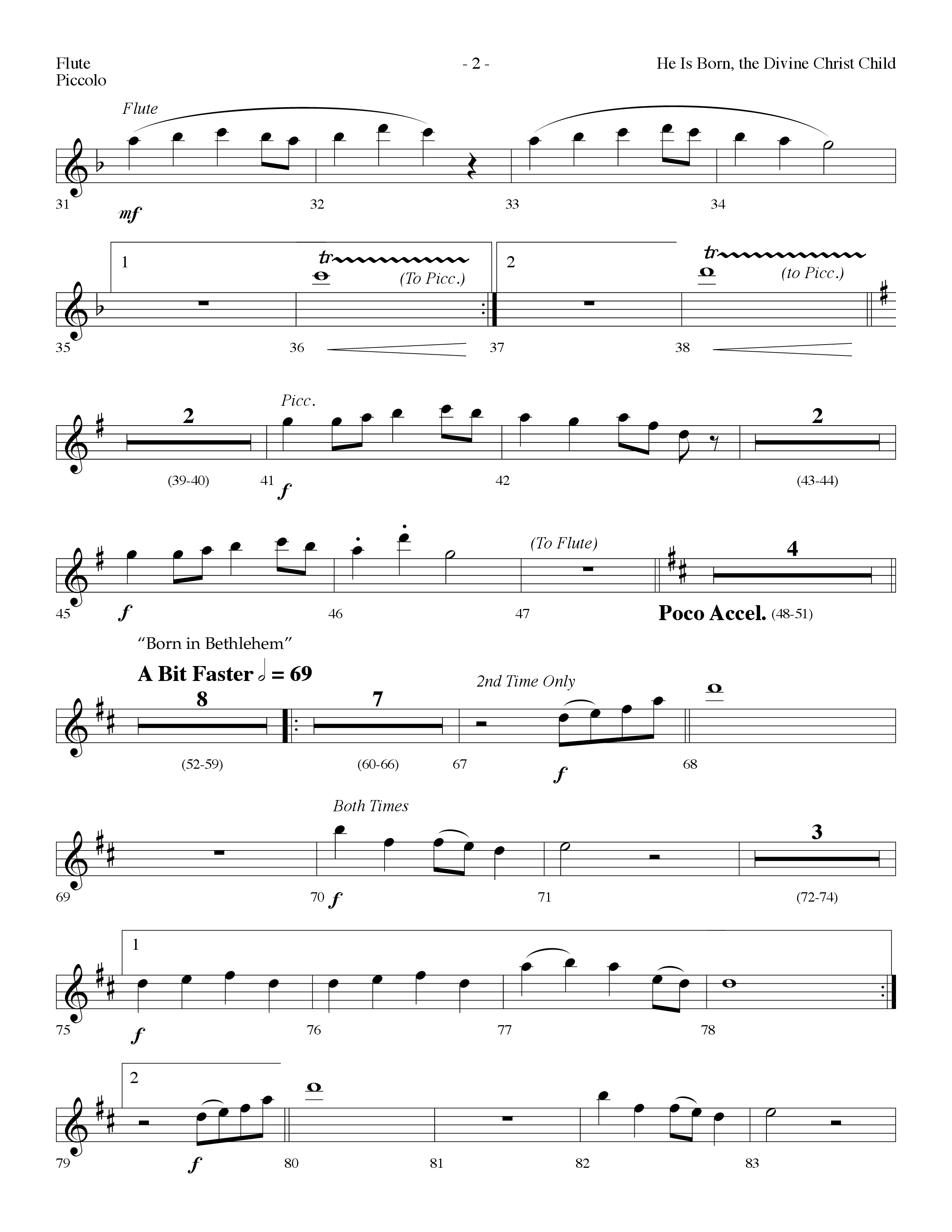 He is Born, the Divine Christ Child with Born in Bethlehem (Choral Anthem SATB) Flute/Piccolo (Lifeway Choral / Arr. Dennis Allen)