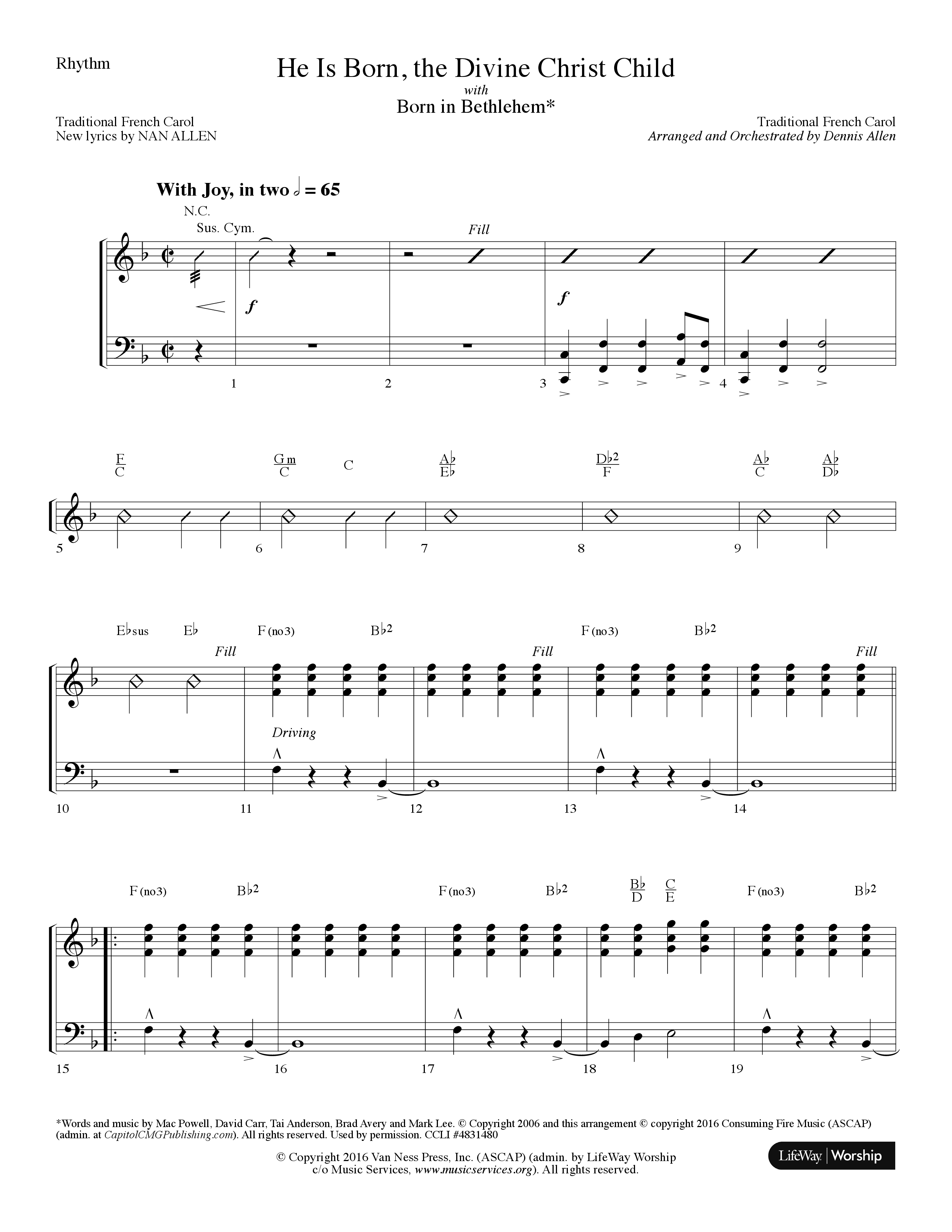 He is Born, the Divine Christ Child with Born in Bethlehem (Choral Anthem SATB) Rhythm Chart (Lifeway Choral / Arr. Dennis Allen)