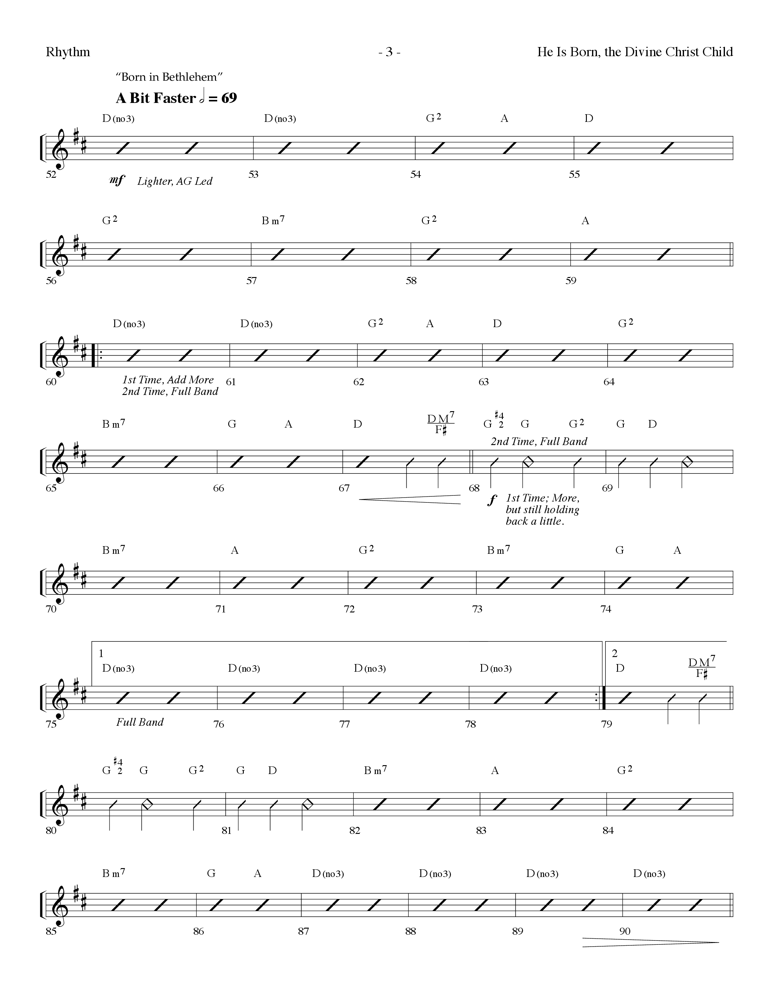 He is Born, the Divine Christ Child with Born in Bethlehem (Choral Anthem SATB) Rhythm Chart (Lifeway Choral / Arr. Dennis Allen)