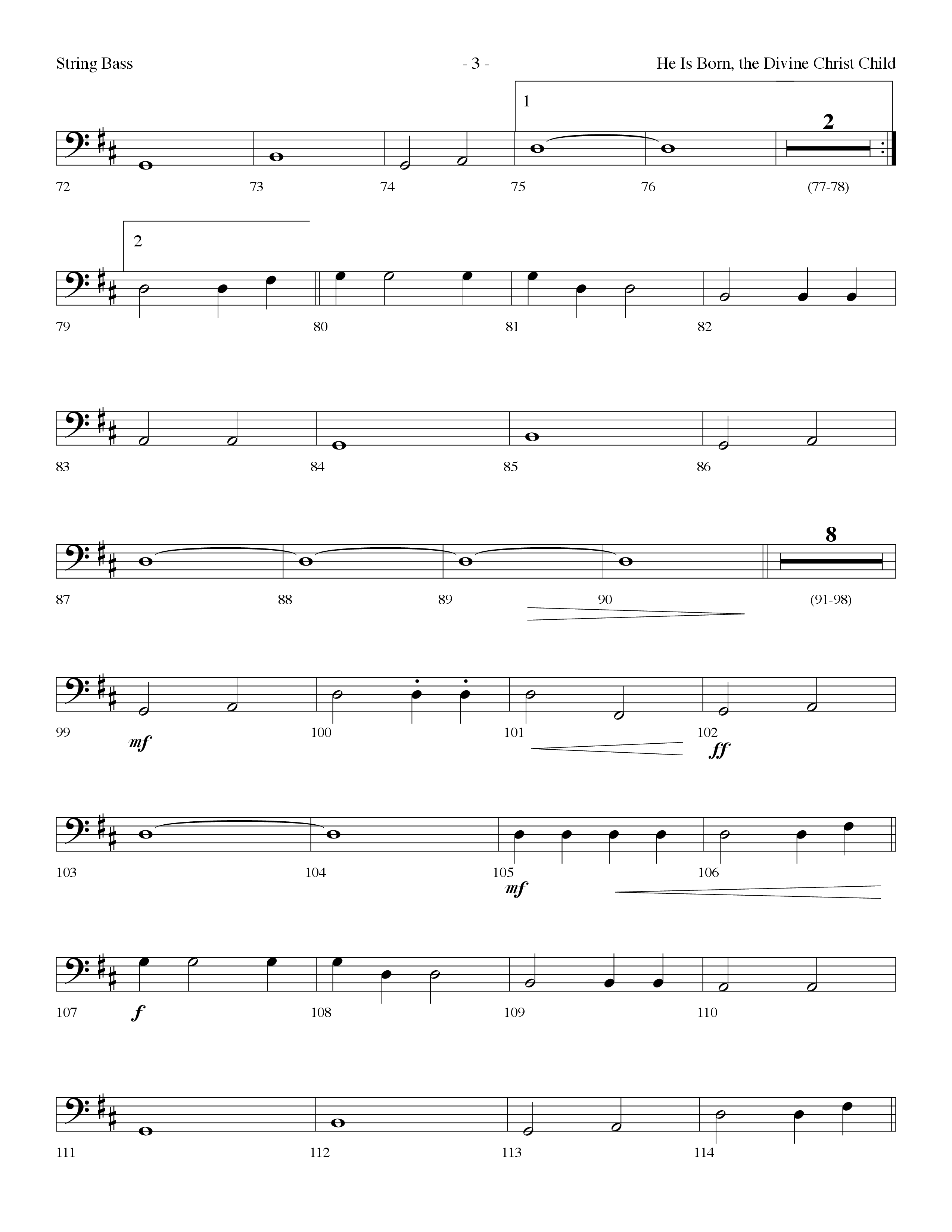 He is Born, the Divine Christ Child with Born in Bethlehem (Choral Anthem SATB) String Bass (Lifeway Choral / Arr. Dennis Allen)