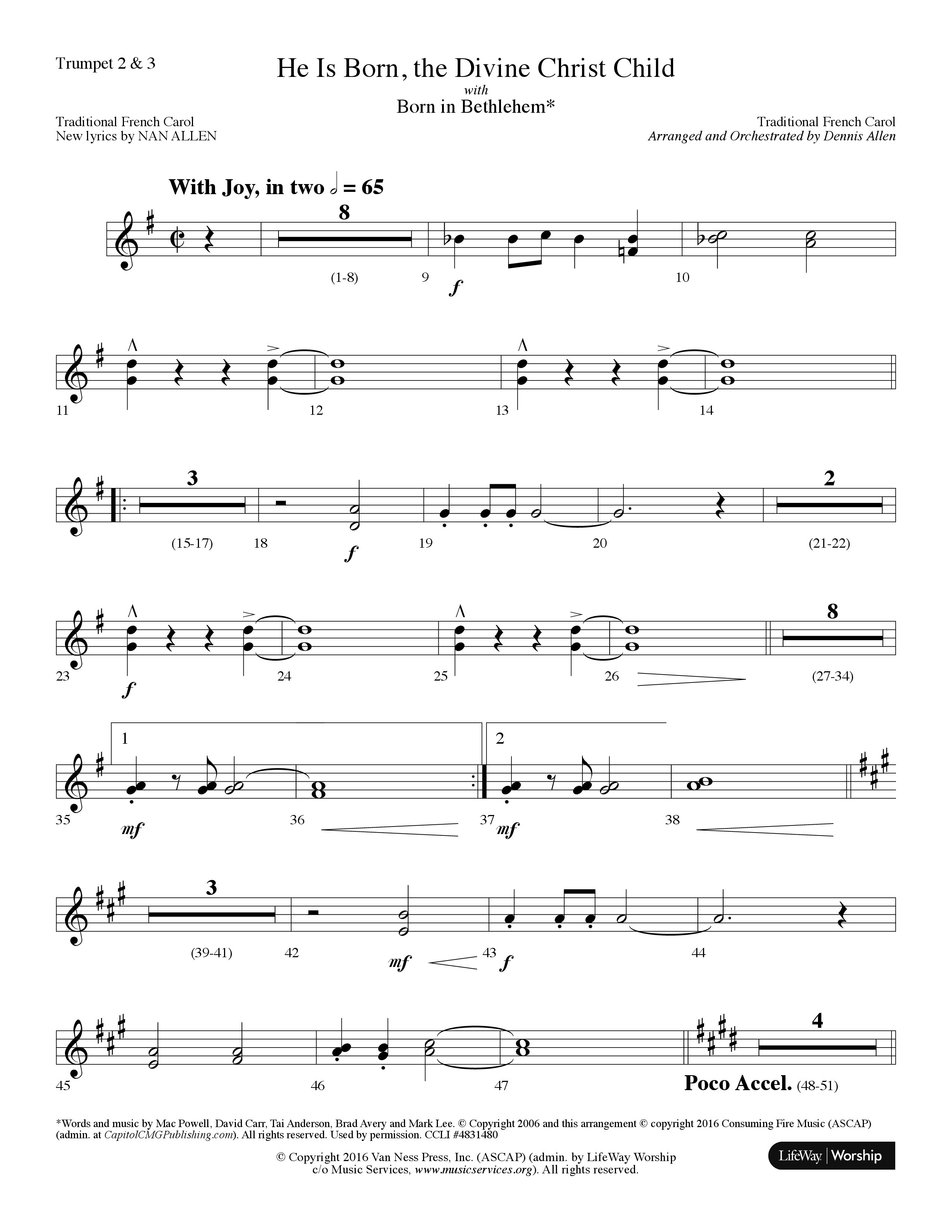 He is Born, the Divine Christ Child with Born in Bethlehem (Choral Anthem SATB) Trumpet 2/3 (Lifeway Choral / Arr. Dennis Allen)
