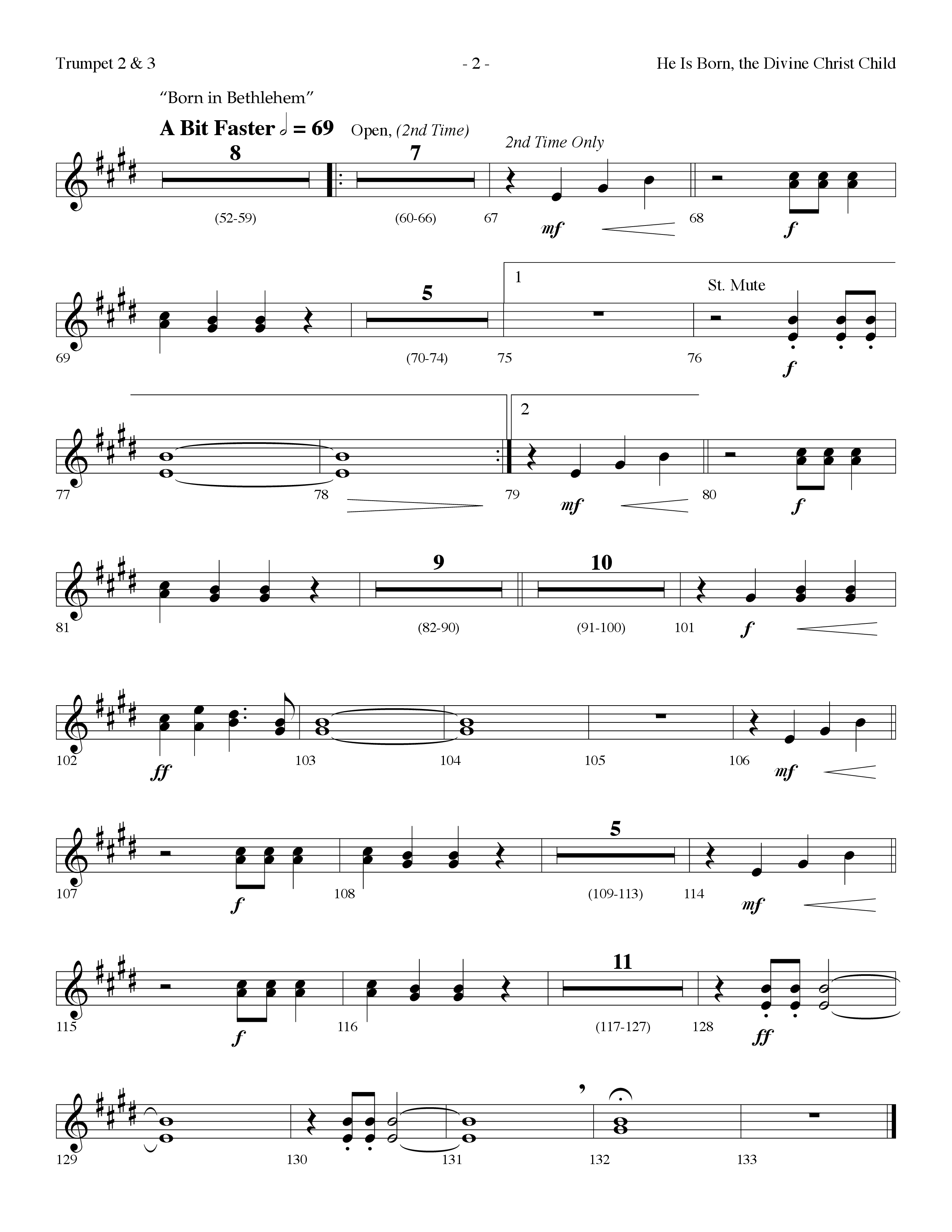 He is Born, the Divine Christ Child with Born in Bethlehem (Choral Anthem SATB) Trumpet 2/3 (Lifeway Choral / Arr. Dennis Allen)