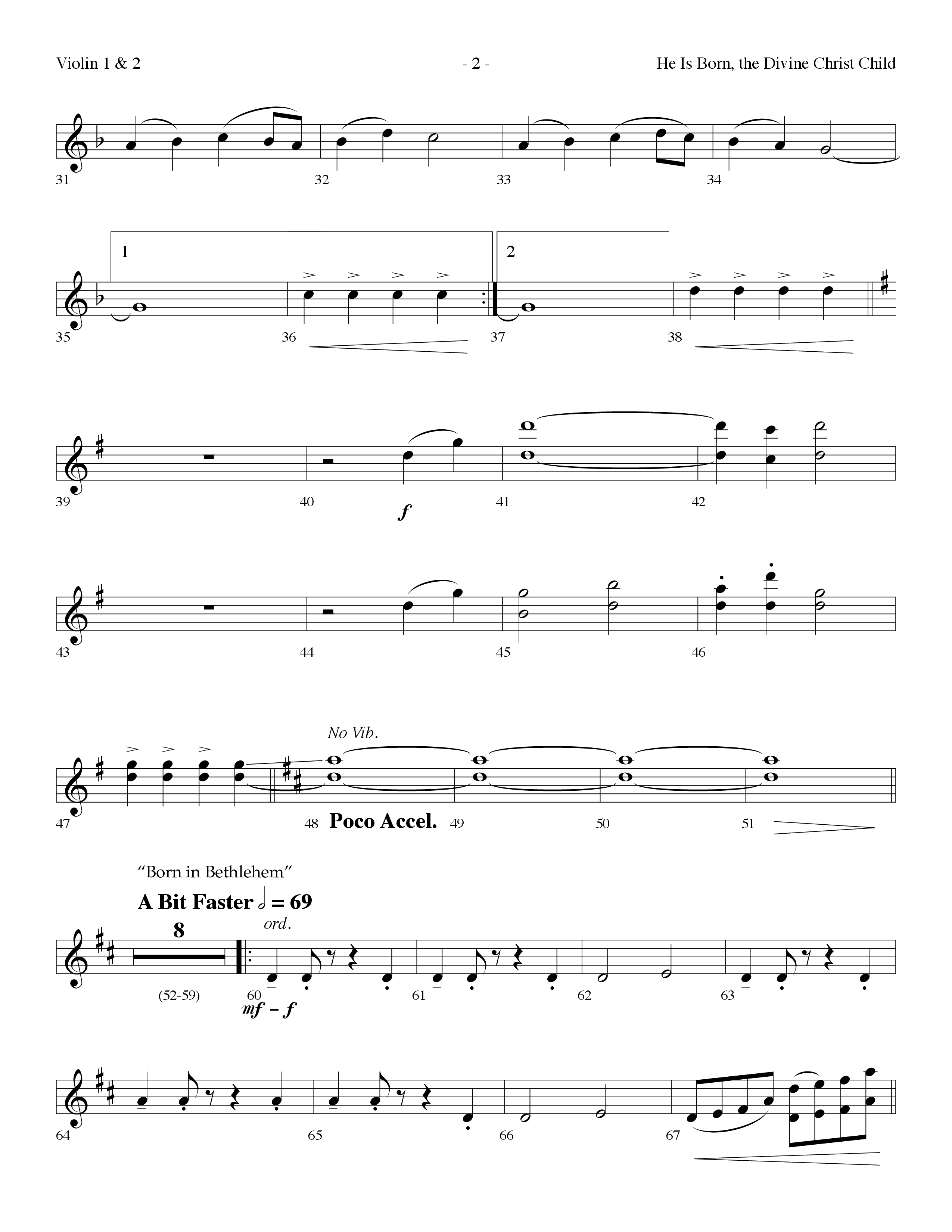 He is Born, the Divine Christ Child with Born in Bethlehem (Choral Anthem SATB) Violin 1/2 (Lifeway Choral / Arr. Dennis Allen)