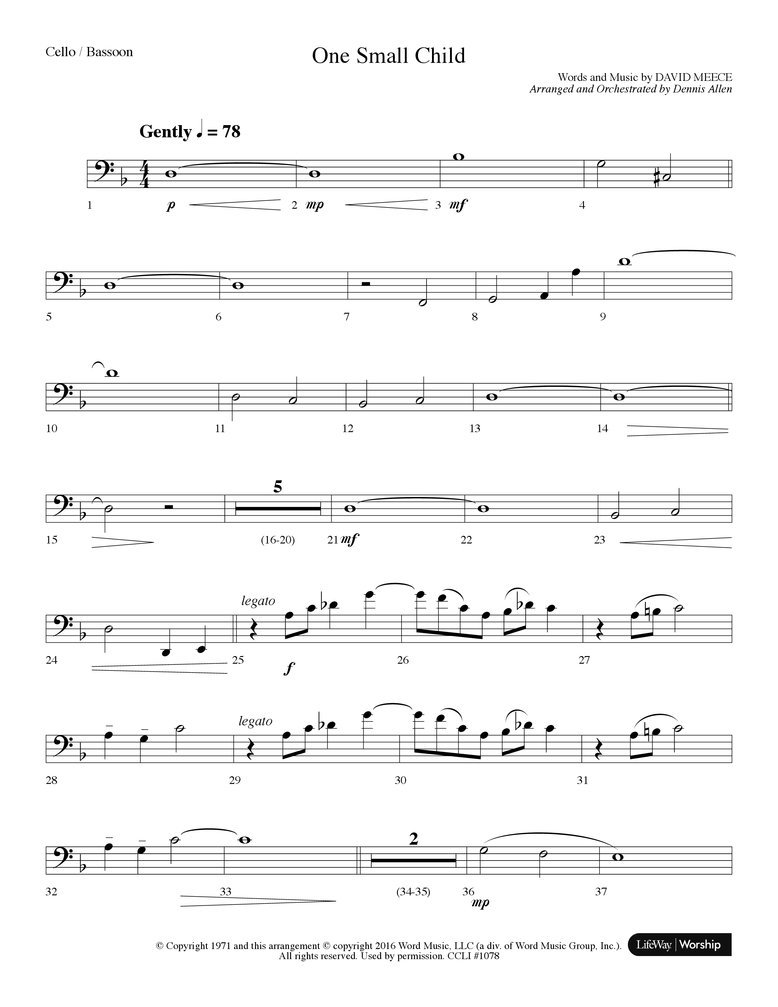 One Small Child (Choral Anthem SATB) Cello (Lifeway Choral / Arr. Dennis Allen)