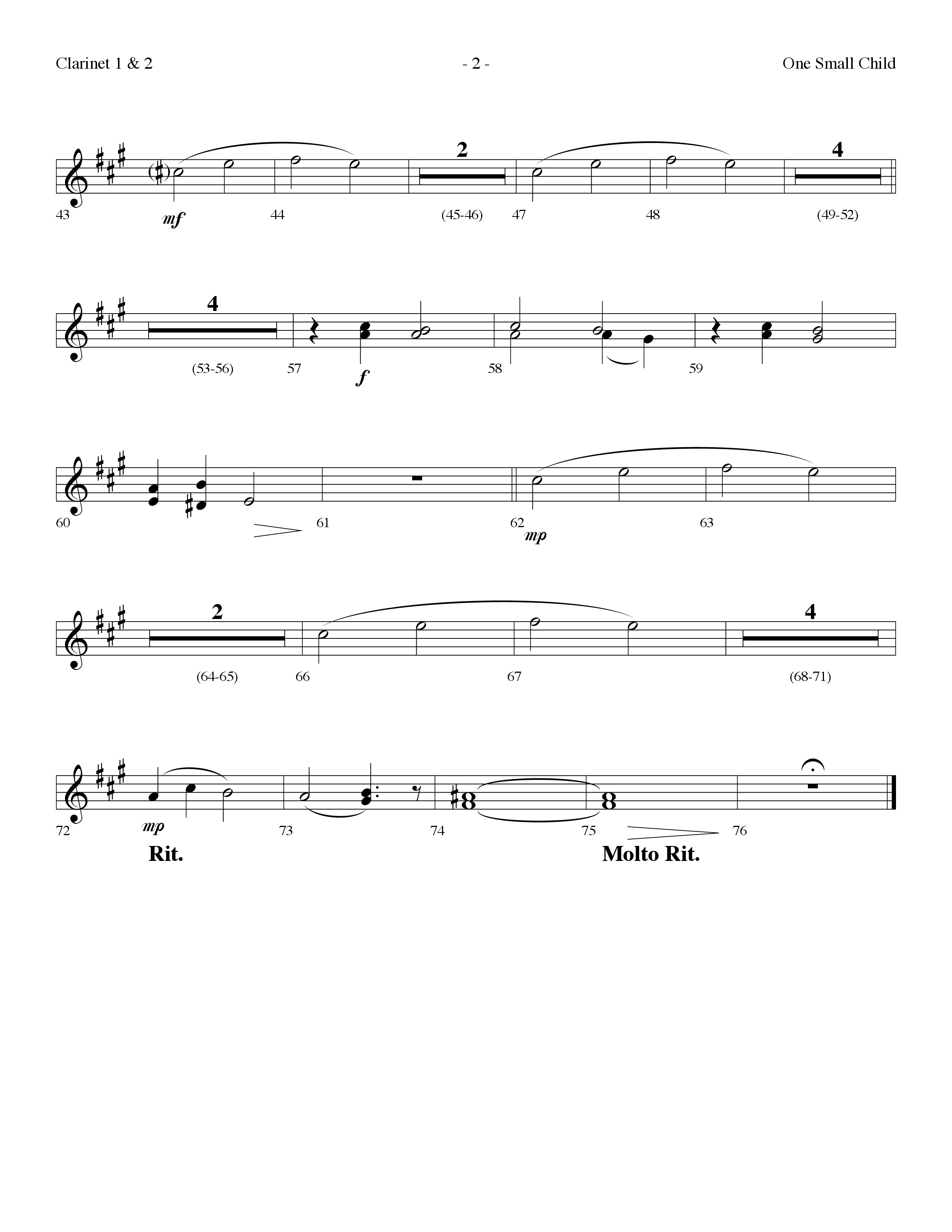 One Small Child (Choral Anthem SATB) Clarinet 1/2 (Lifeway Choral / Arr. Dennis Allen)
