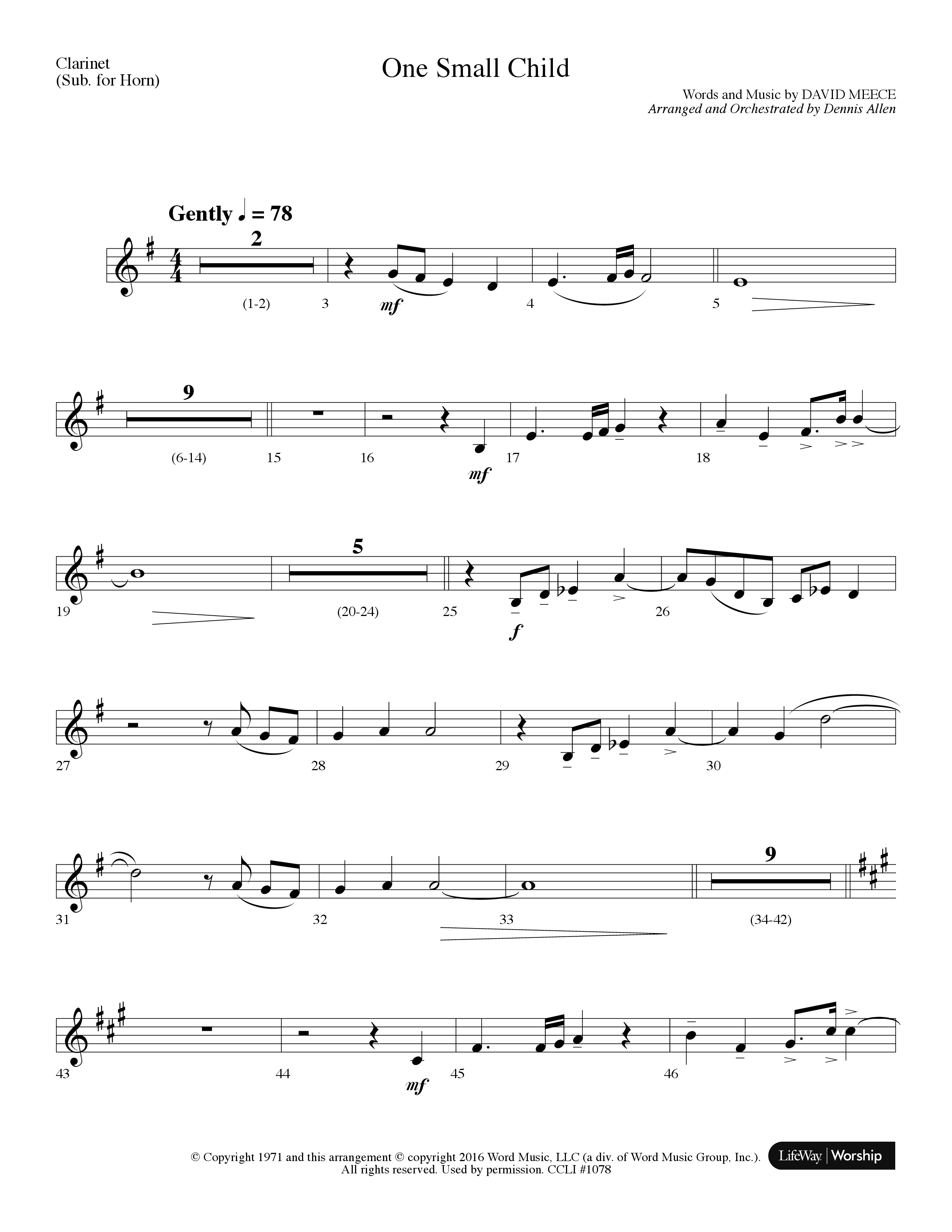 One Small Child (Choral Anthem SATB) Clarinet (Lifeway Choral / Arr. Dennis Allen)