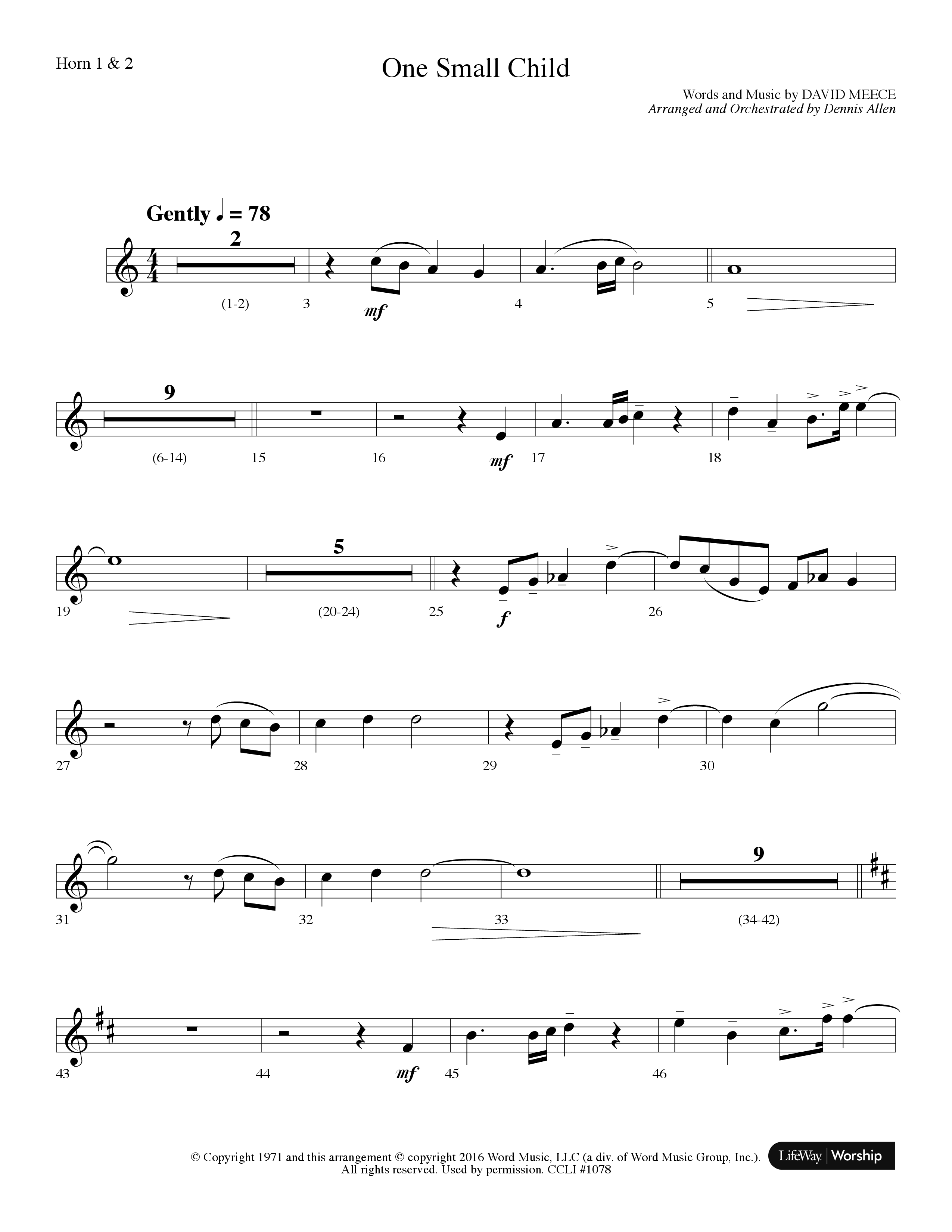 One Small Child (Choral Anthem SATB) French Horn 1/2 (Lifeway Choral / Arr. Dennis Allen)