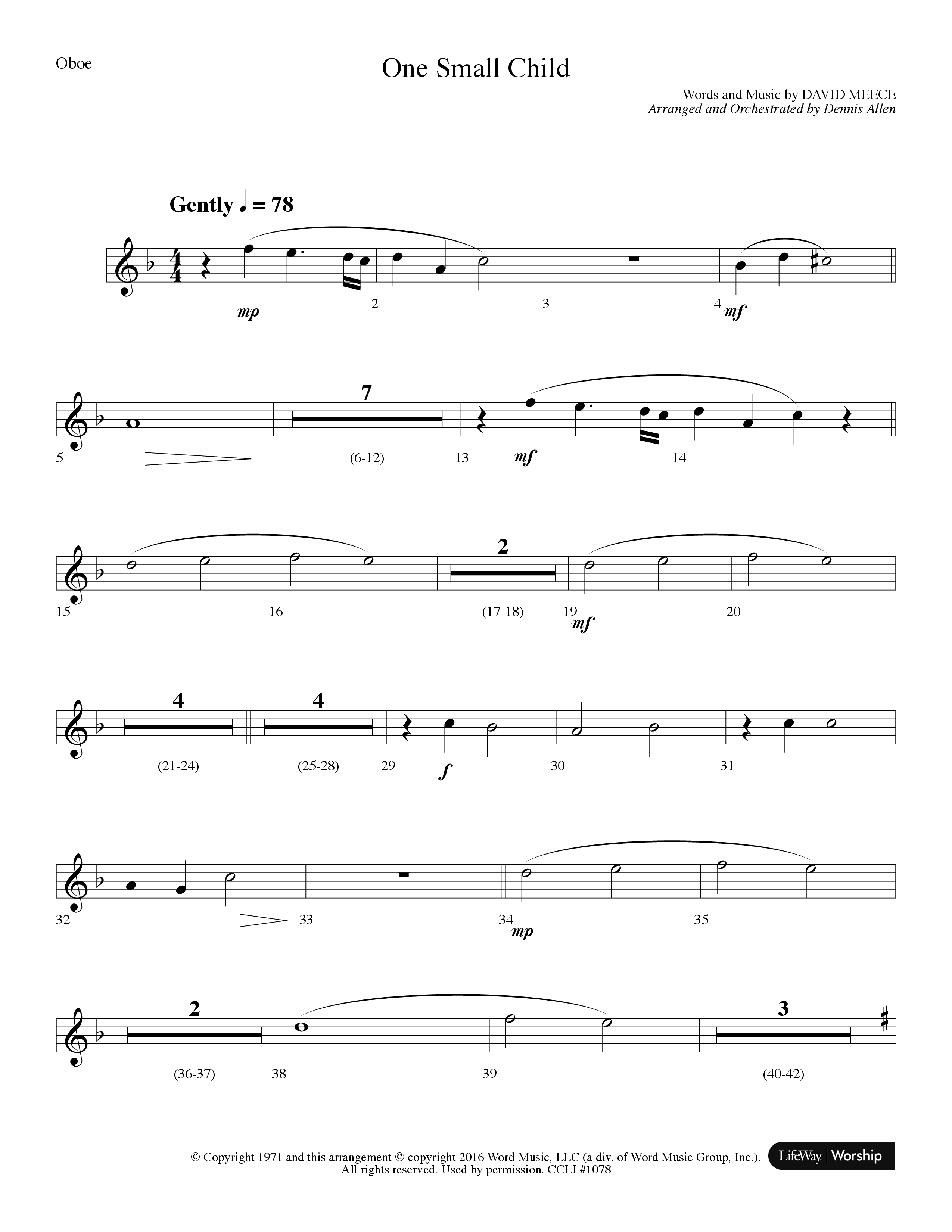 One Small Child (Choral Anthem SATB) Oboe (Lifeway Choral / Arr. Dennis Allen)