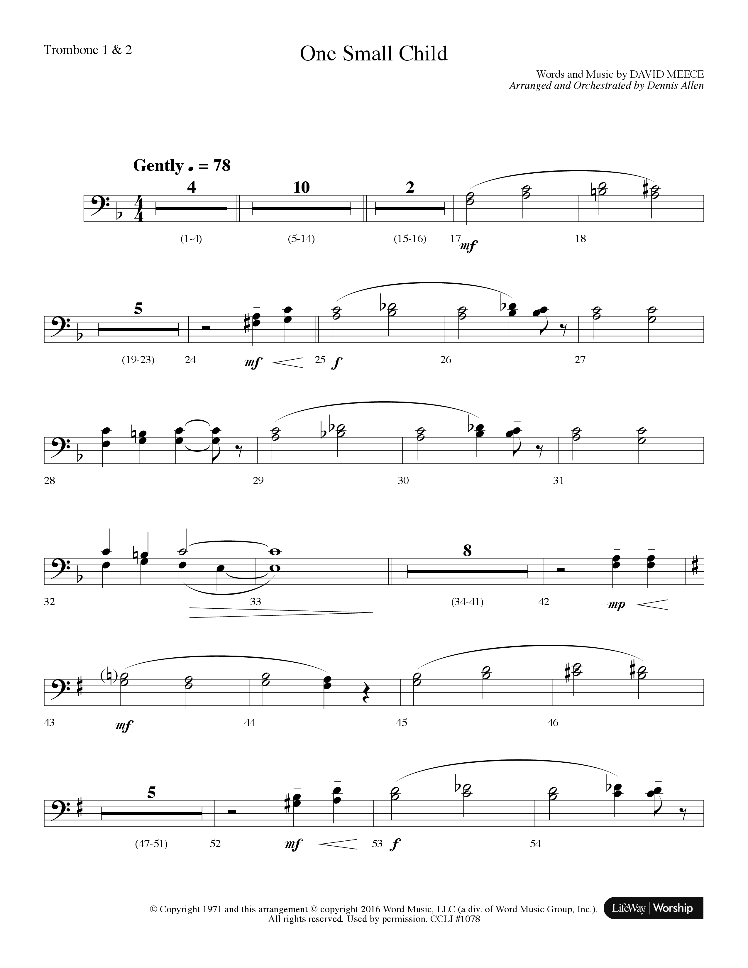 One Small Child (Choral Anthem SATB) Trombone 1/2 (Lifeway Choral / Arr. Dennis Allen)