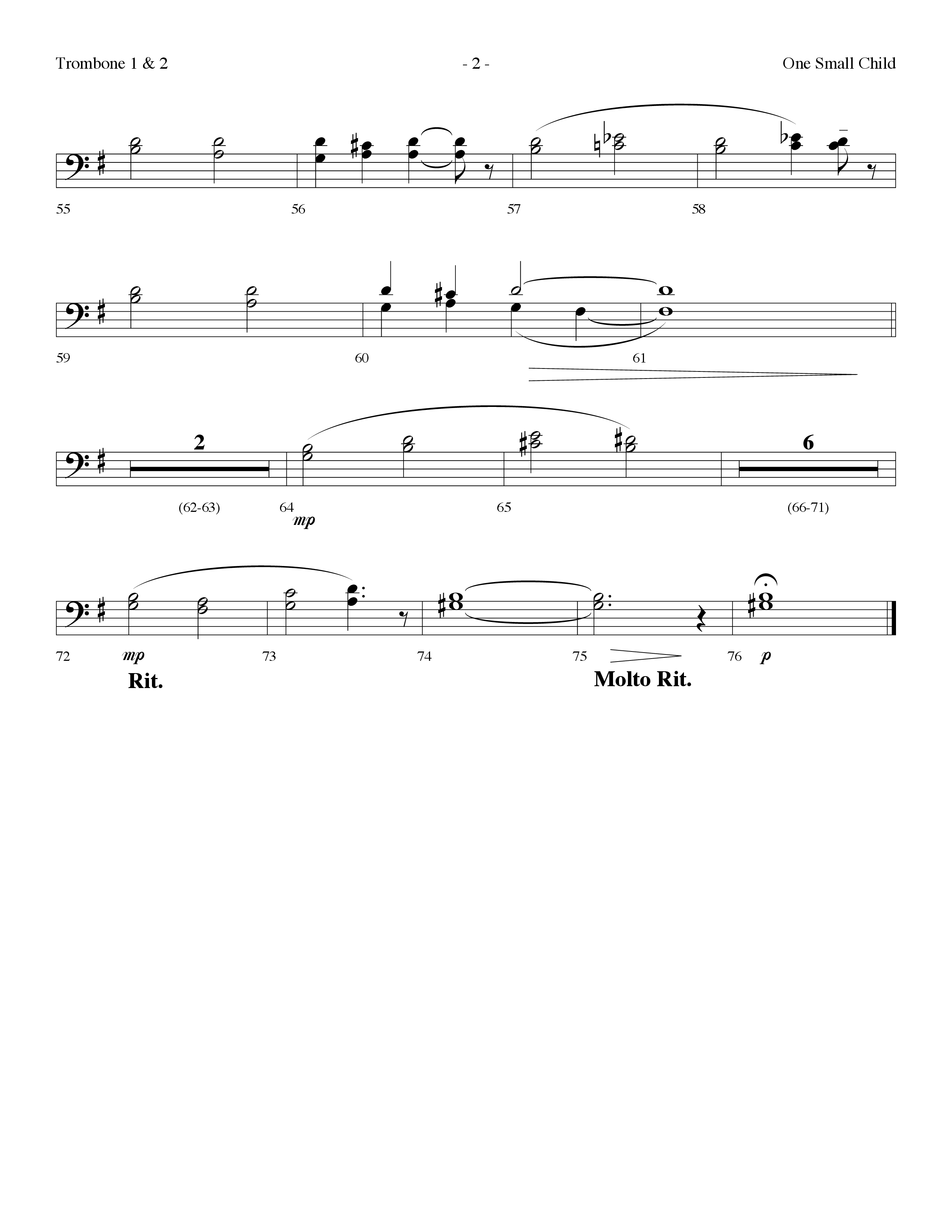 One Small Child (Choral Anthem SATB) Trombone 1/2 (Lifeway Choral / Arr. Dennis Allen)