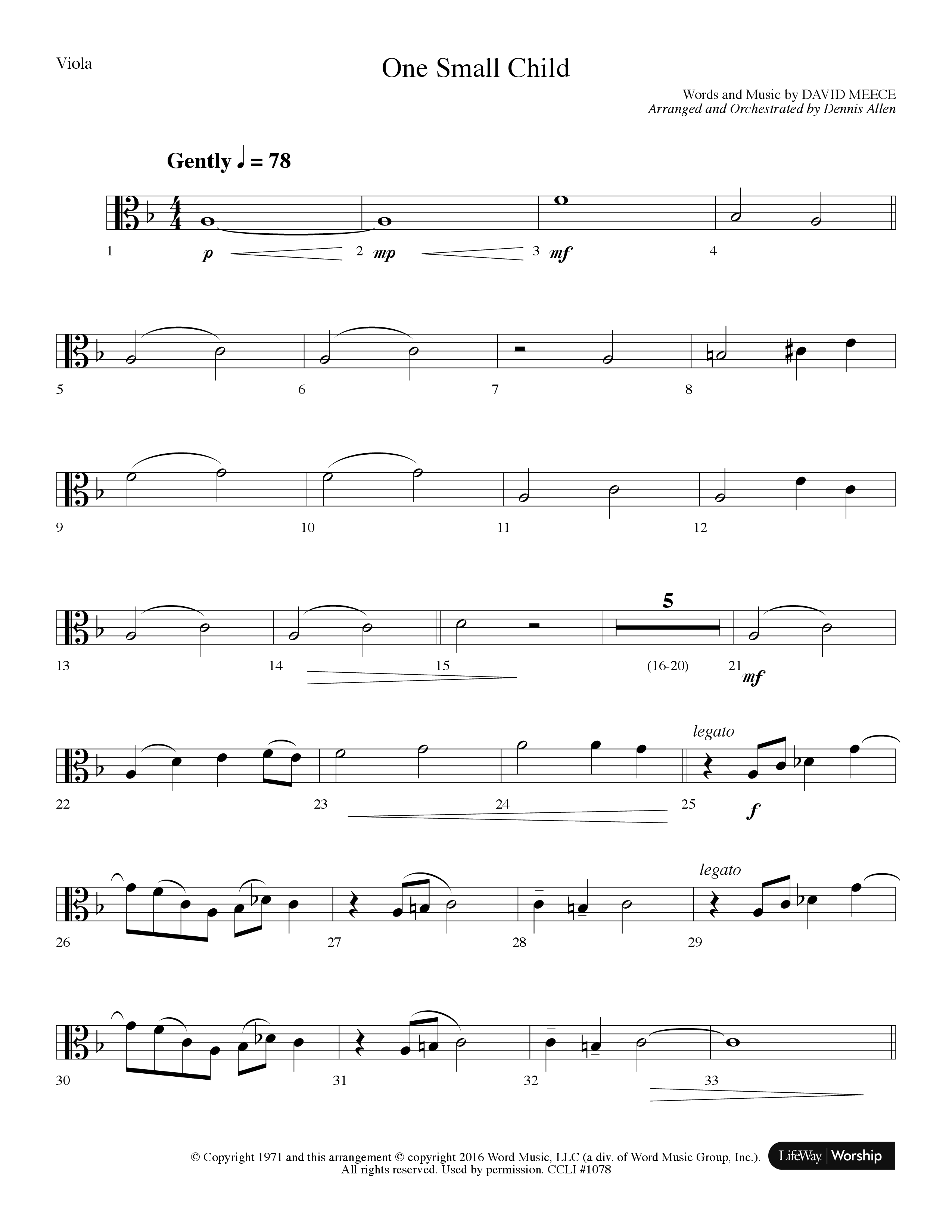 One Small Child (Choral Anthem SATB) Viola (Lifeway Choral / Arr. Dennis Allen)