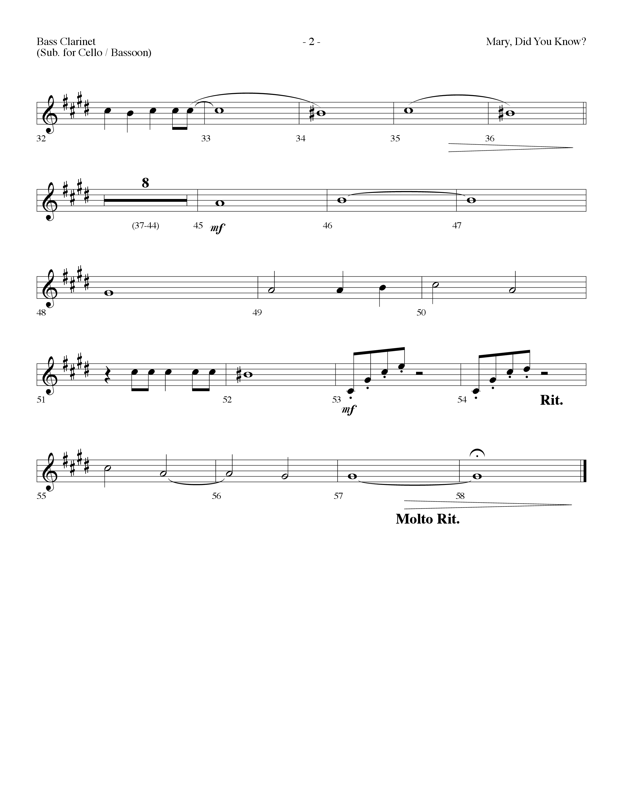 Mary Did You Know Choral Anthem SATB Bass Clarinet (Lifeway Choral / Arr. Dennis Allen)