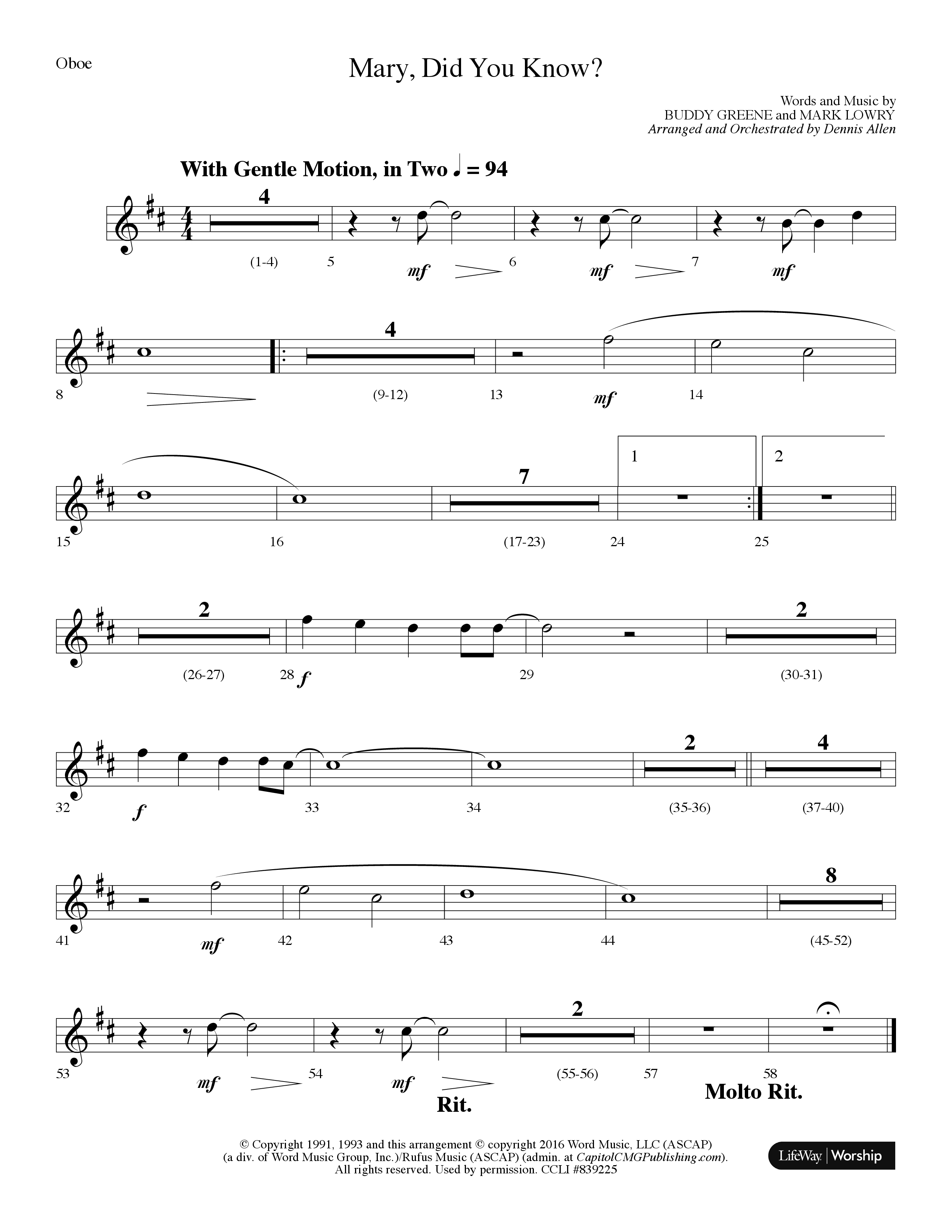 Mary Did You Know Choral Anthem SATB Oboe (Lifeway Choral / Arr. Dennis Allen)