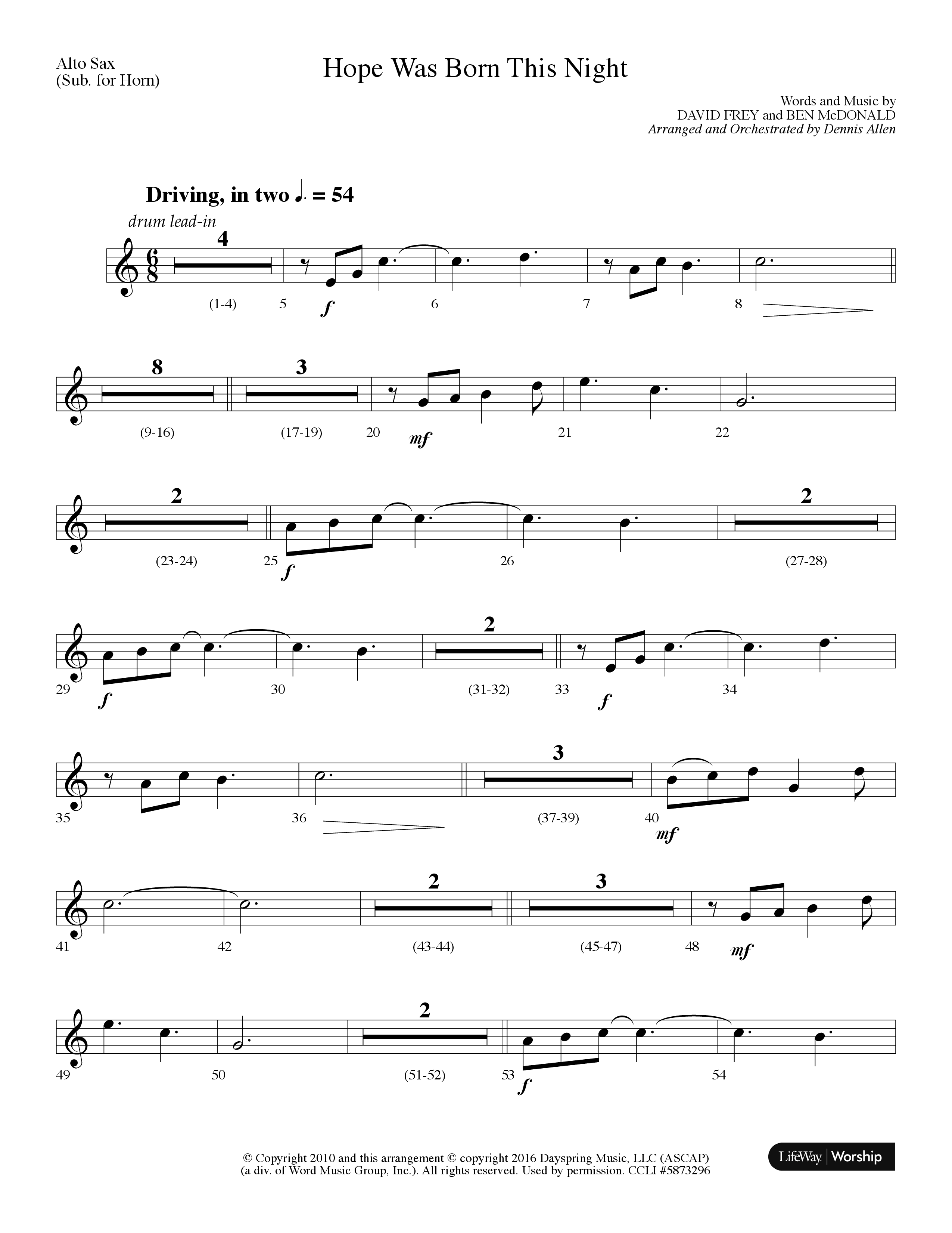 Hope Was Born This Night (Choral Anthem SATB) Alto Sax (Lifeway Choral / Arr. Dennis Allen)