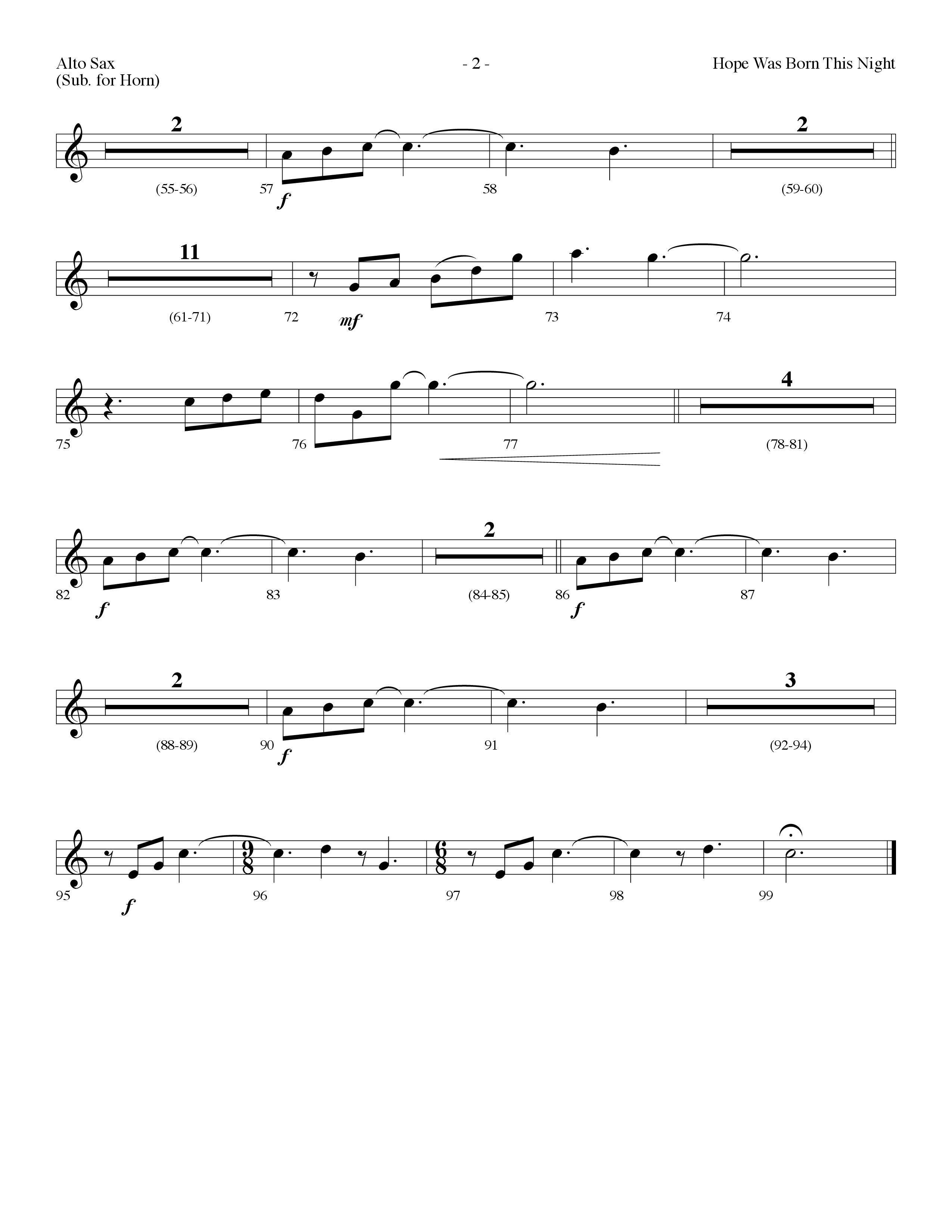 Hope Was Born This Night (Choral Anthem SATB) Alto Sax (Lifeway Choral / Arr. Dennis Allen)