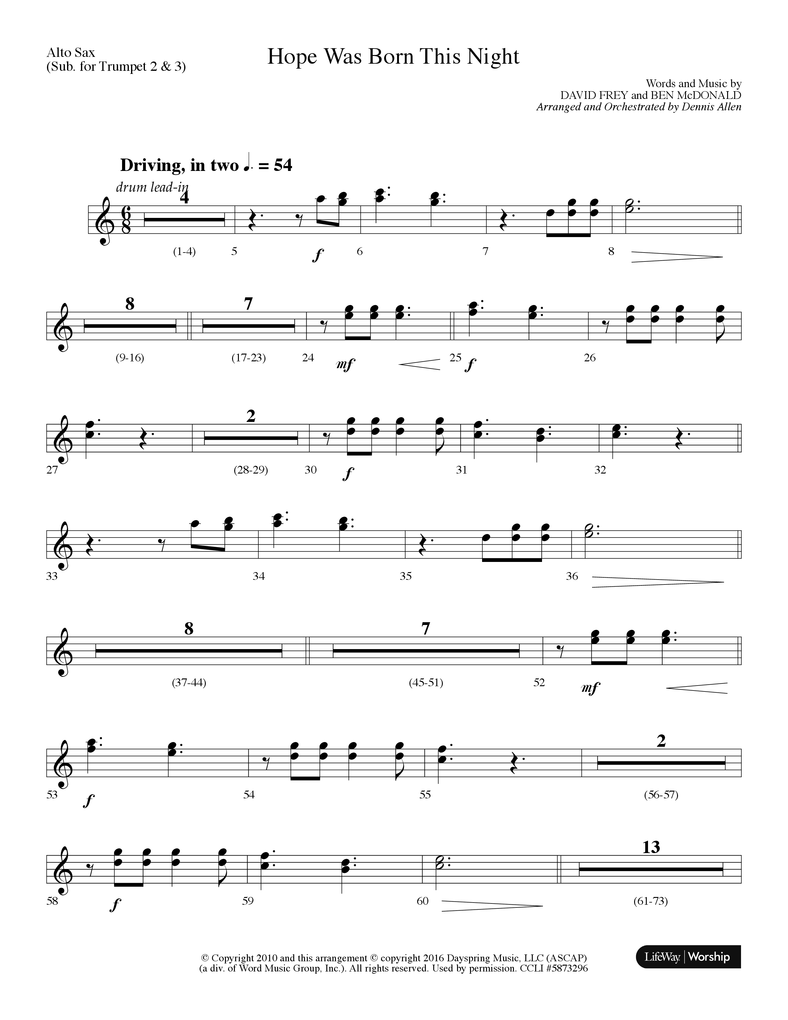 Hope Was Born This Night (Choral Anthem SATB) Alto Sax (Lifeway Choral / Arr. Dennis Allen)