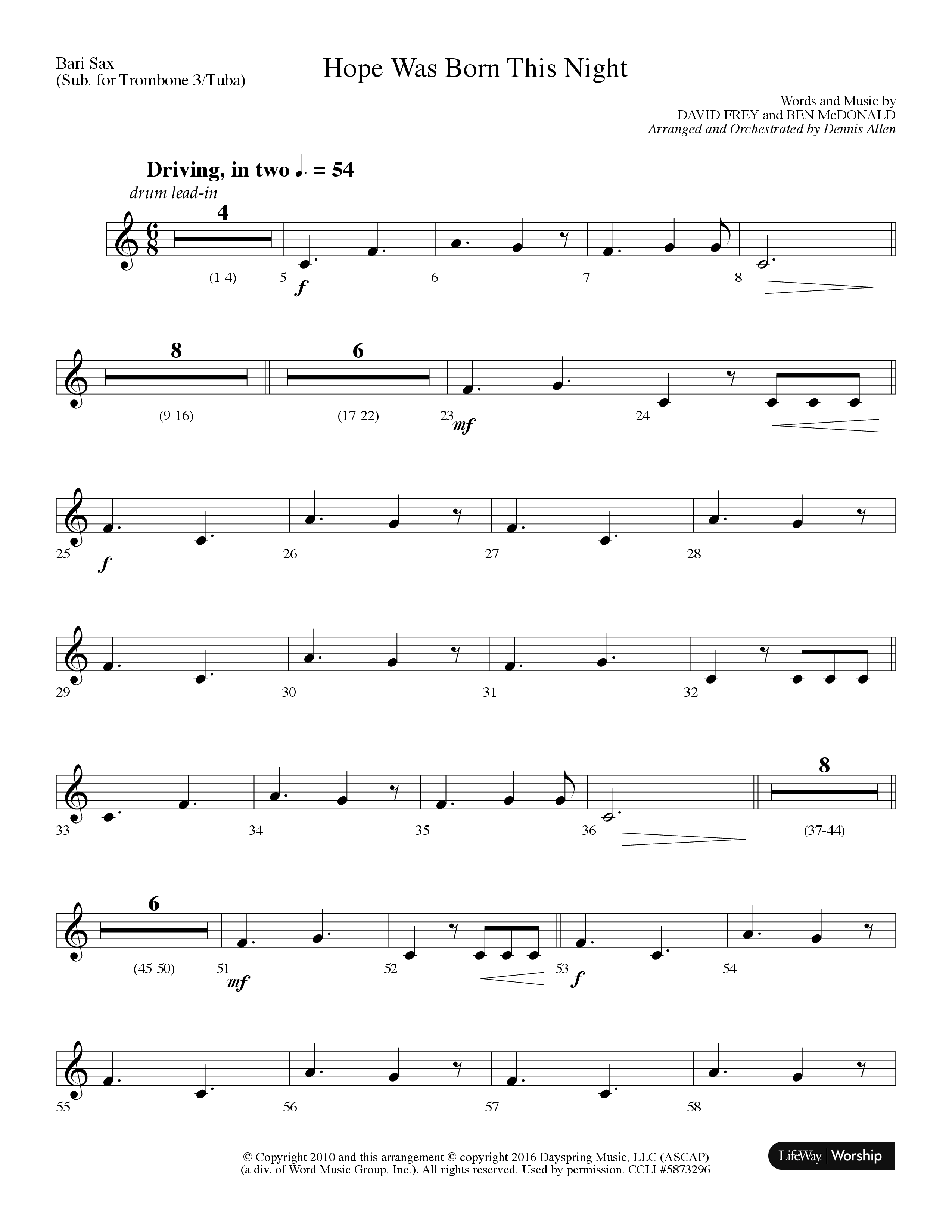 Hope Was Born This Night (Choral Anthem SATB) Bari Sax (Lifeway Choral / Arr. Dennis Allen)