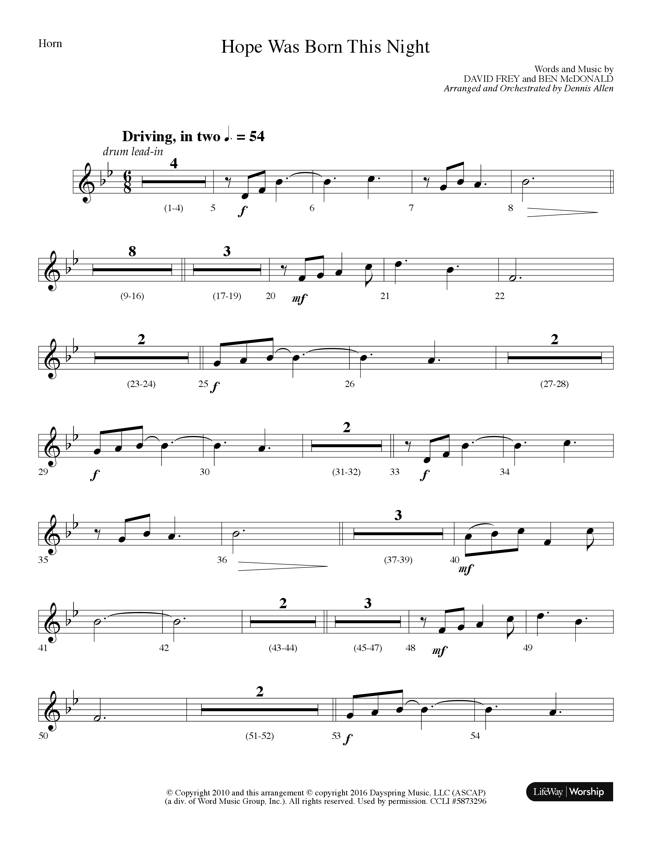 Hope Was Born This Night (Choral Anthem SATB) French Horn (Lifeway Choral / Arr. Dennis Allen)