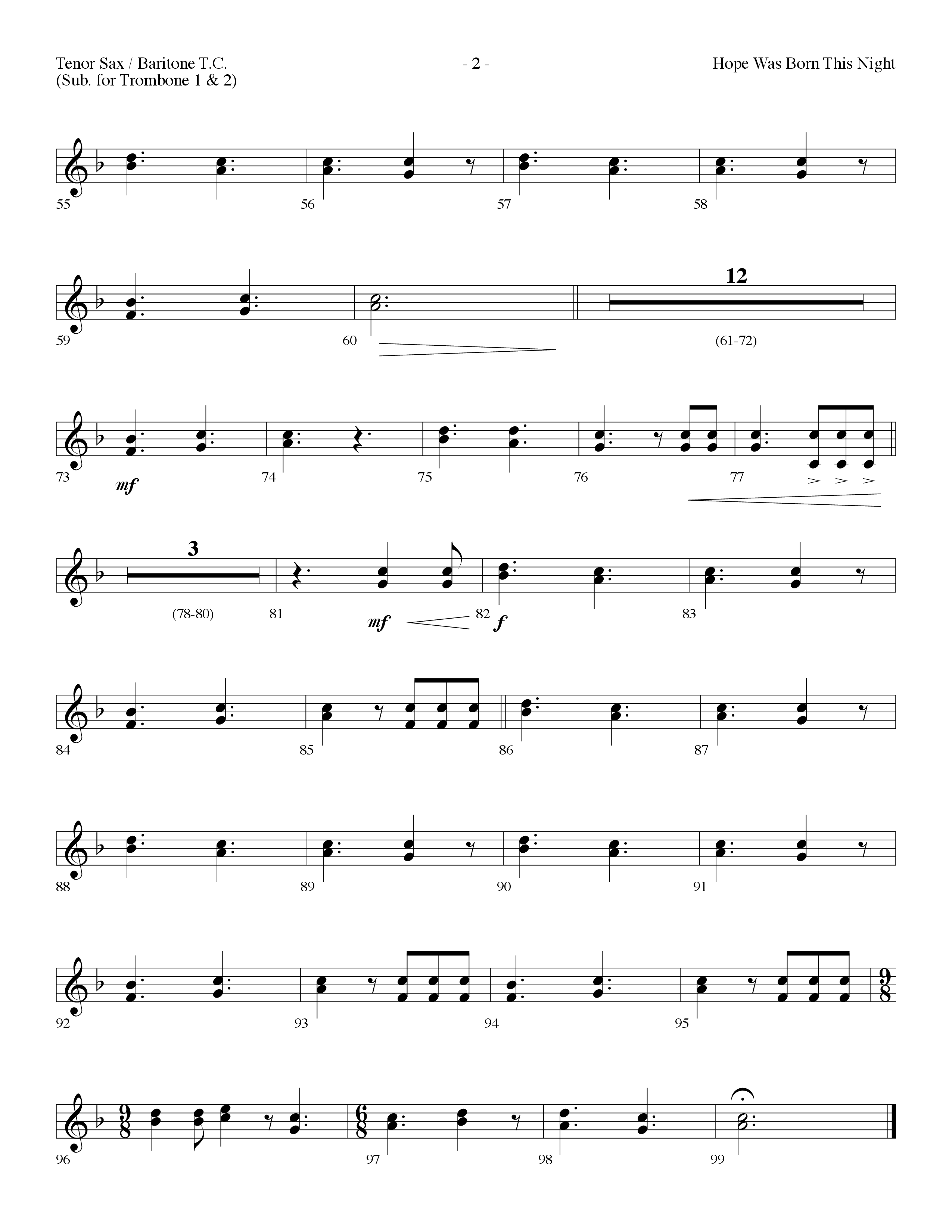 Hope Was Born This Night (Choral Anthem SATB) Tenor Sax/Baritone T.C. (Lifeway Choral / Arr. Dennis Allen)