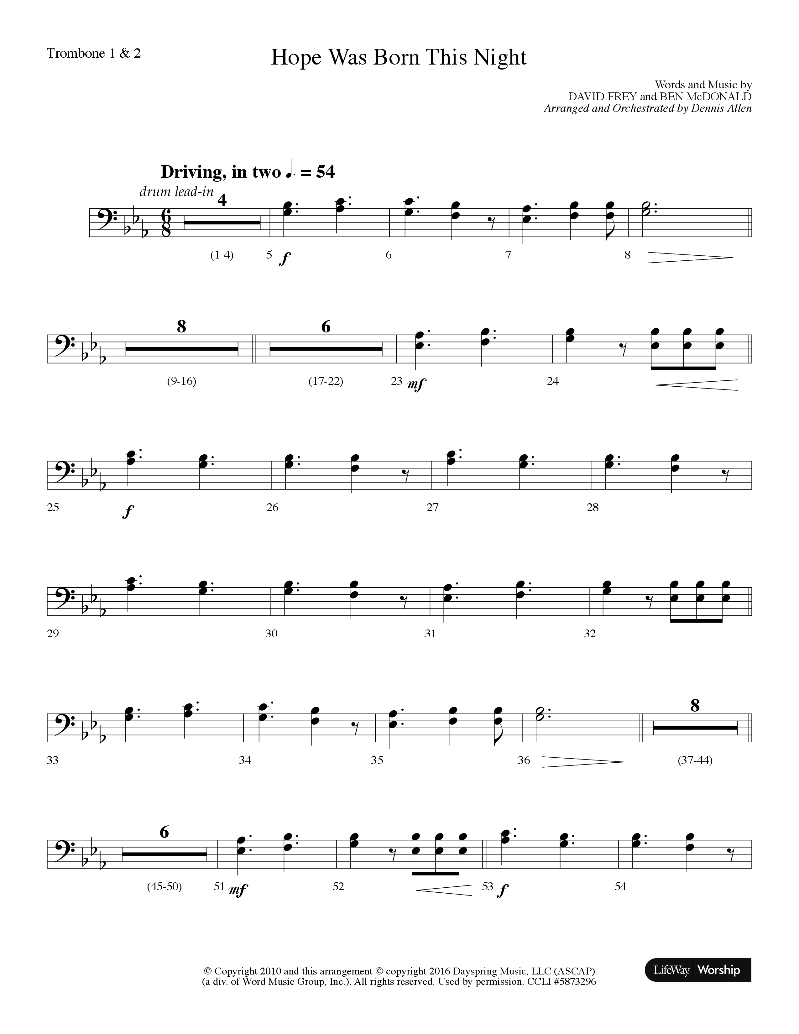 Hope Was Born This Night (Choral Anthem SATB) Trombone 1/2 (Lifeway Choral / Arr. Dennis Allen)