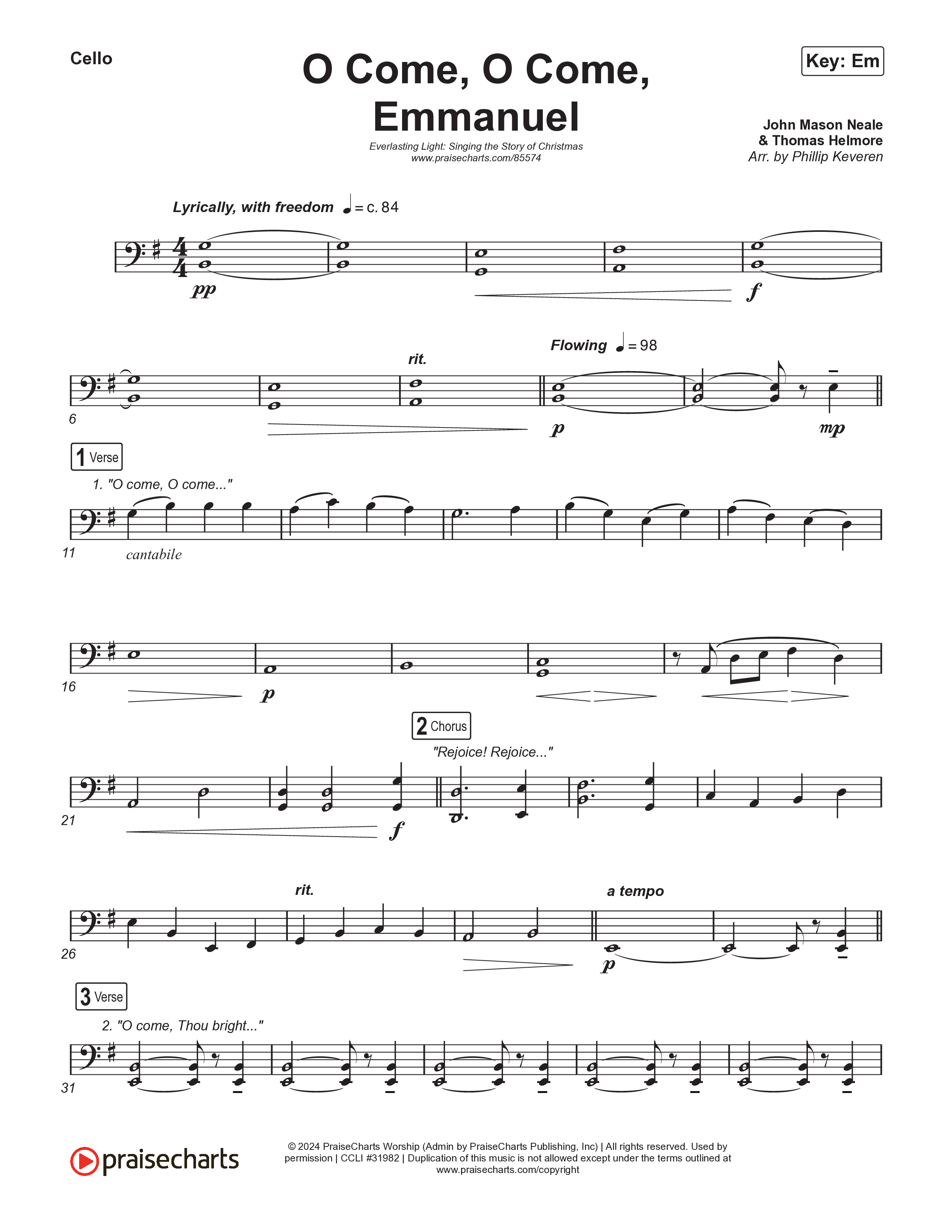 O Come O Come Emmanuel (Live) Cello (Museum Of The Bible / Indiana Wesleyan University Choir / Arr. Philip Keveren)