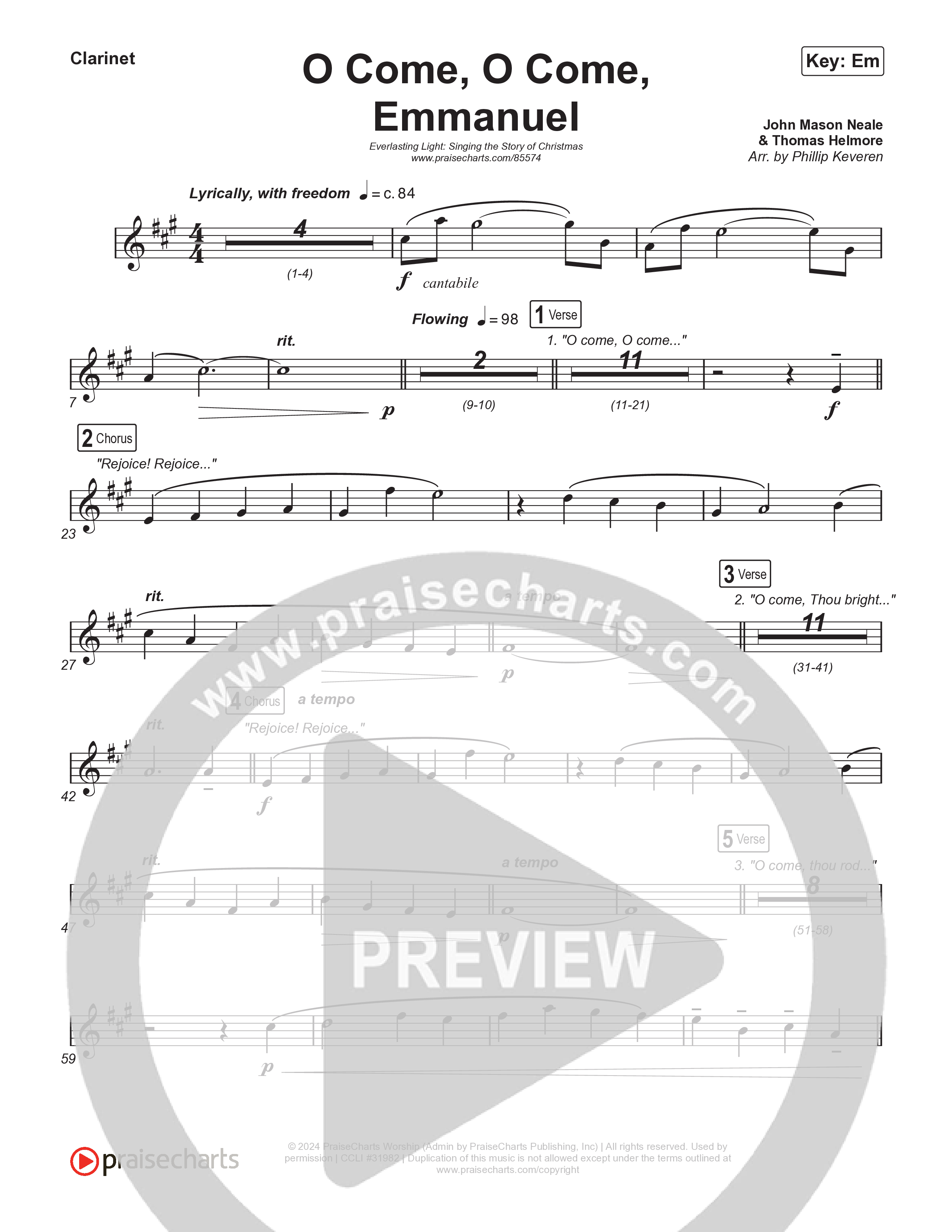 O Come O Come Emmanuel (Live) Clarinet 1,2 (Museum Of The Bible / Indiana Wesleyan University Choir / Arr. Philip Keveren)