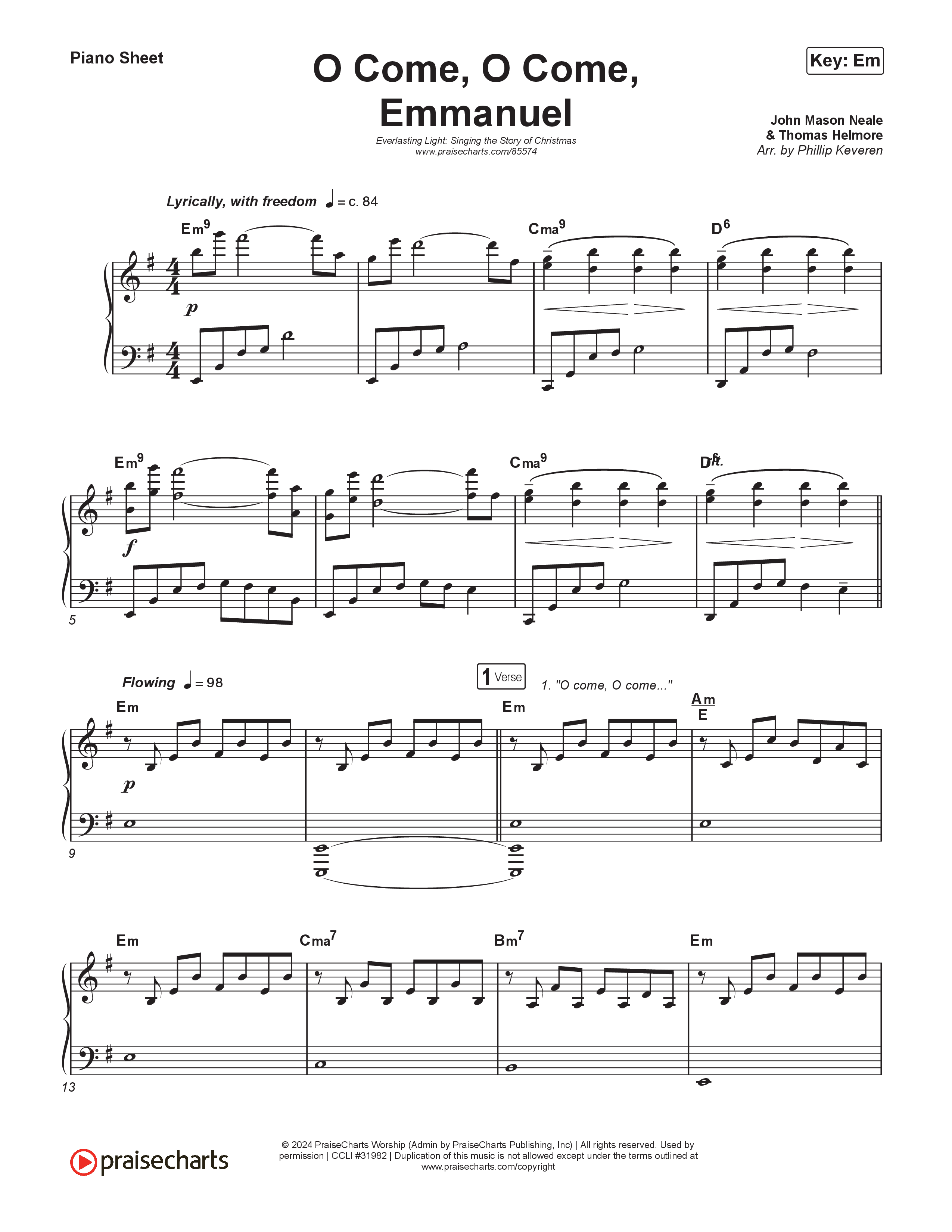 O Come O Come Emmanuel (Live) Piano Sheet (Museum Of The Bible / Indiana Wesleyan University Choir / Arr. Philip Keveren)