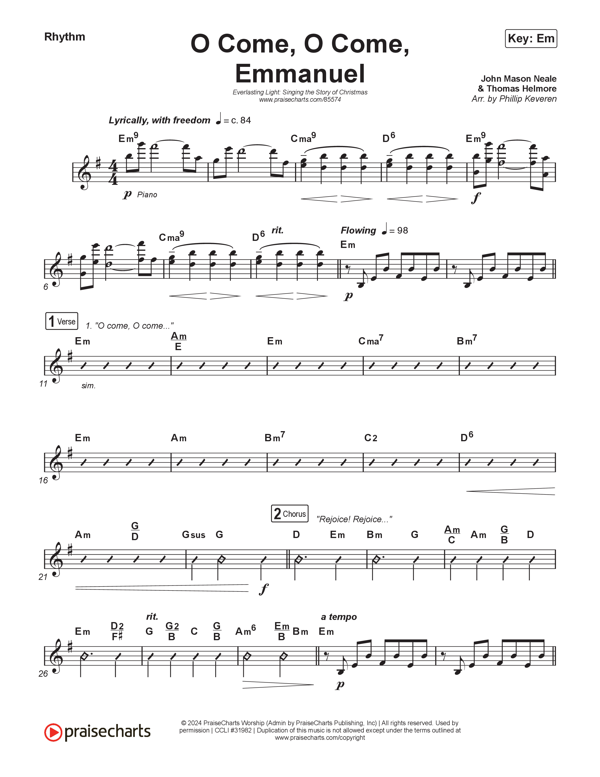 O Come O Come Emmanuel (Live) Rhythm Chart (Museum Of The Bible / Indiana Wesleyan University Choir / Arr. Philip Keveren)