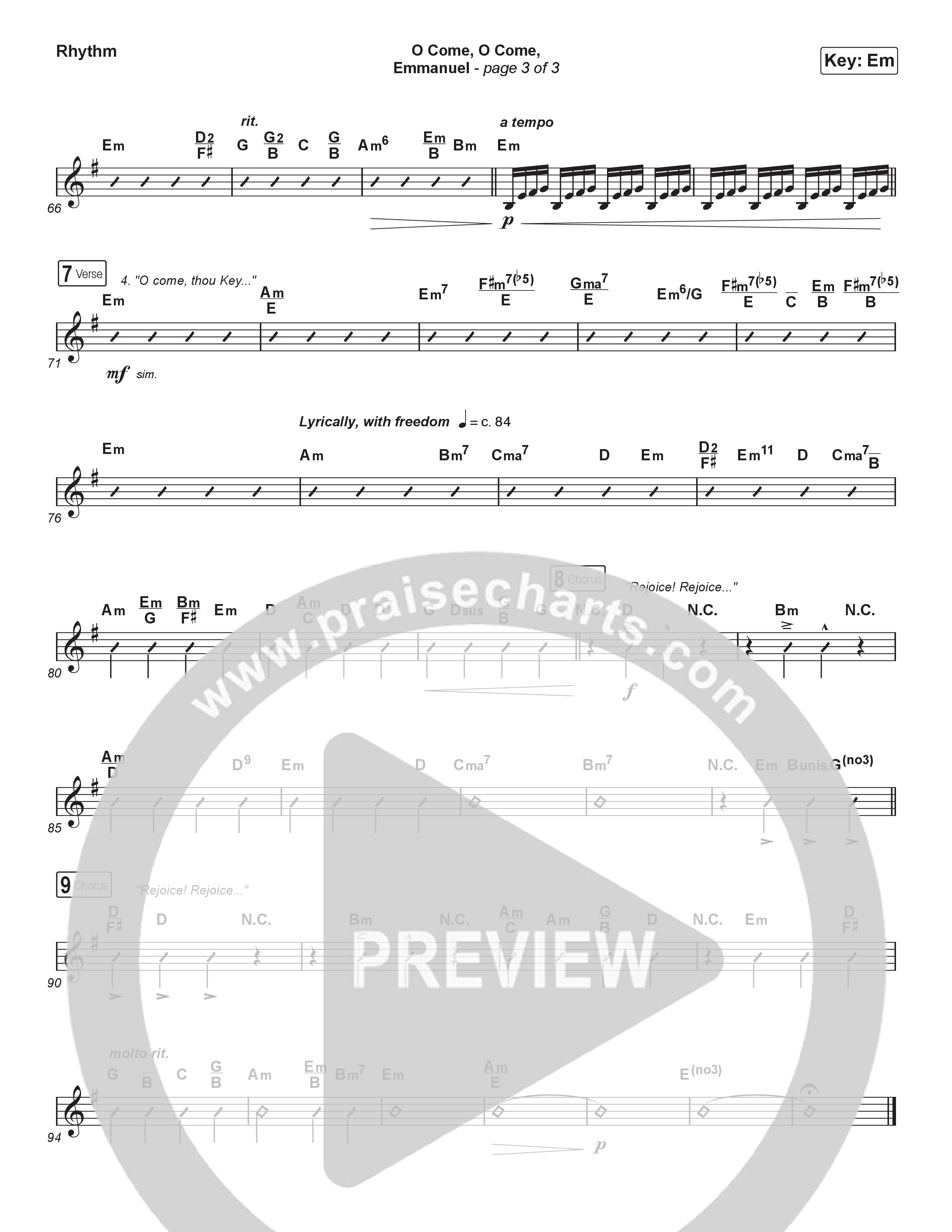 O Come O Come Emmanuel (Live) Rhythm Chart (Museum Of The Bible / Indiana Wesleyan University Choir / Arr. Philip Keveren)