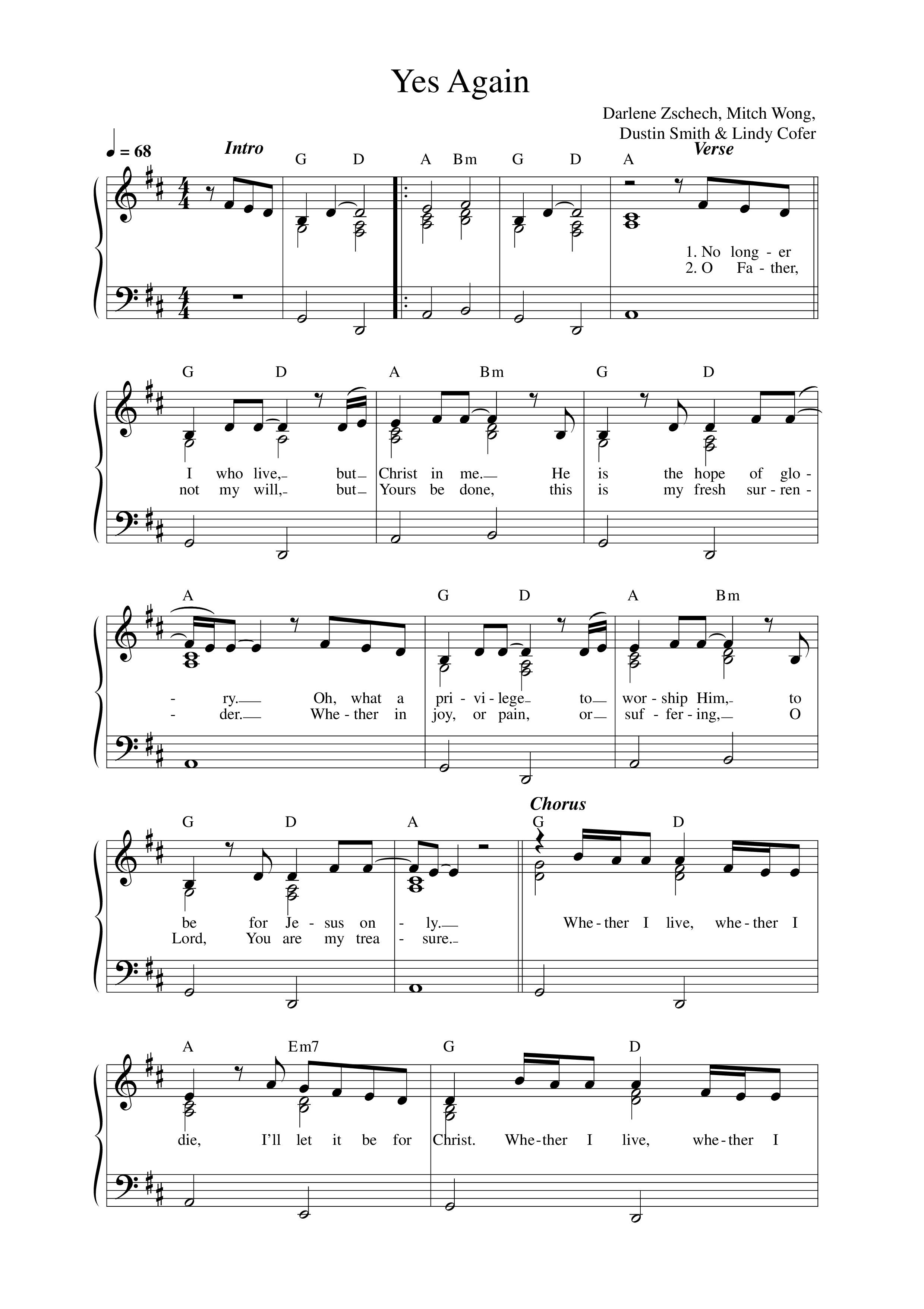 Yes Again Lead Sheet Melody (Darlene Zschech)