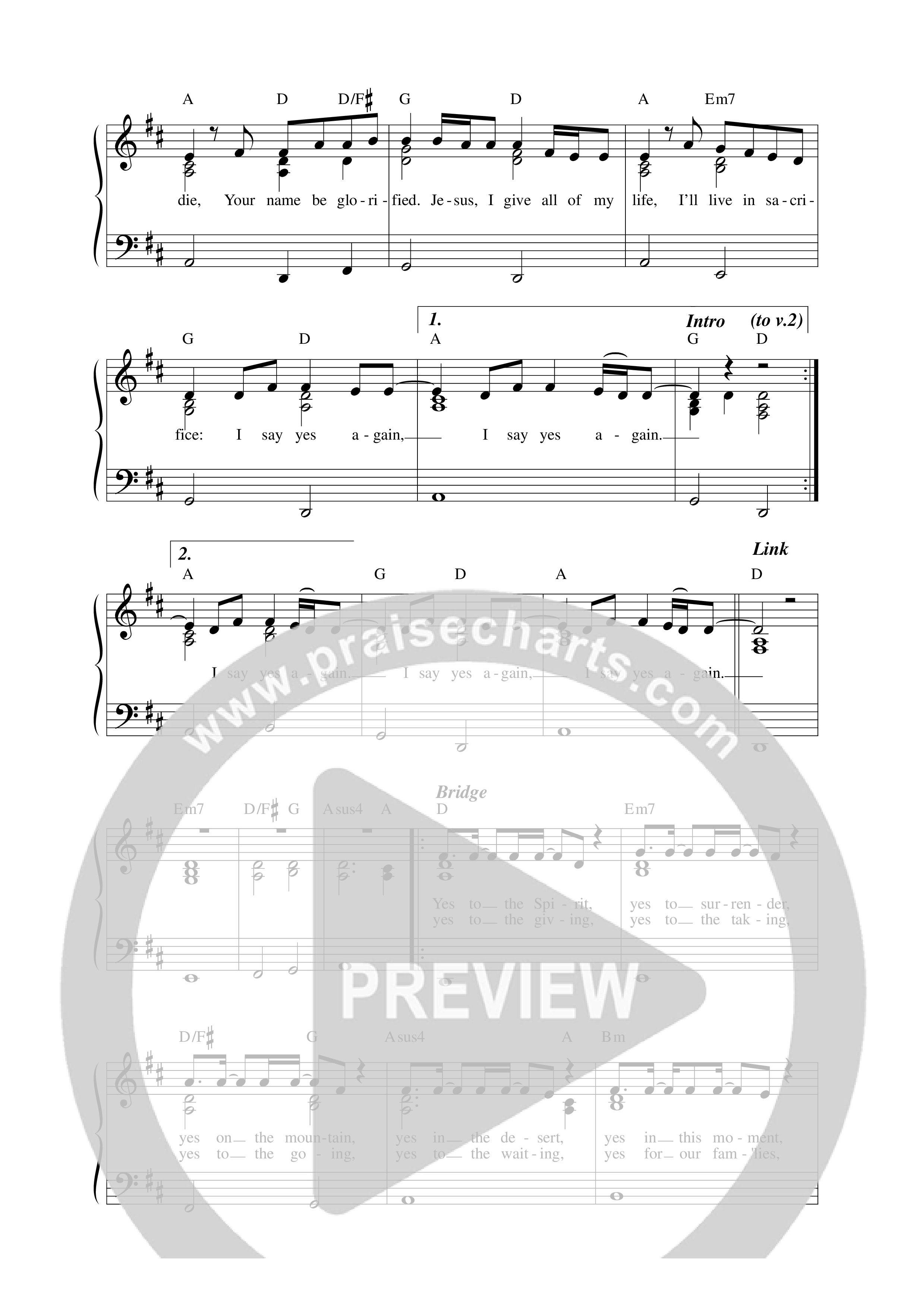 Yes Again Lead Sheet Melody (Darlene Zschech)