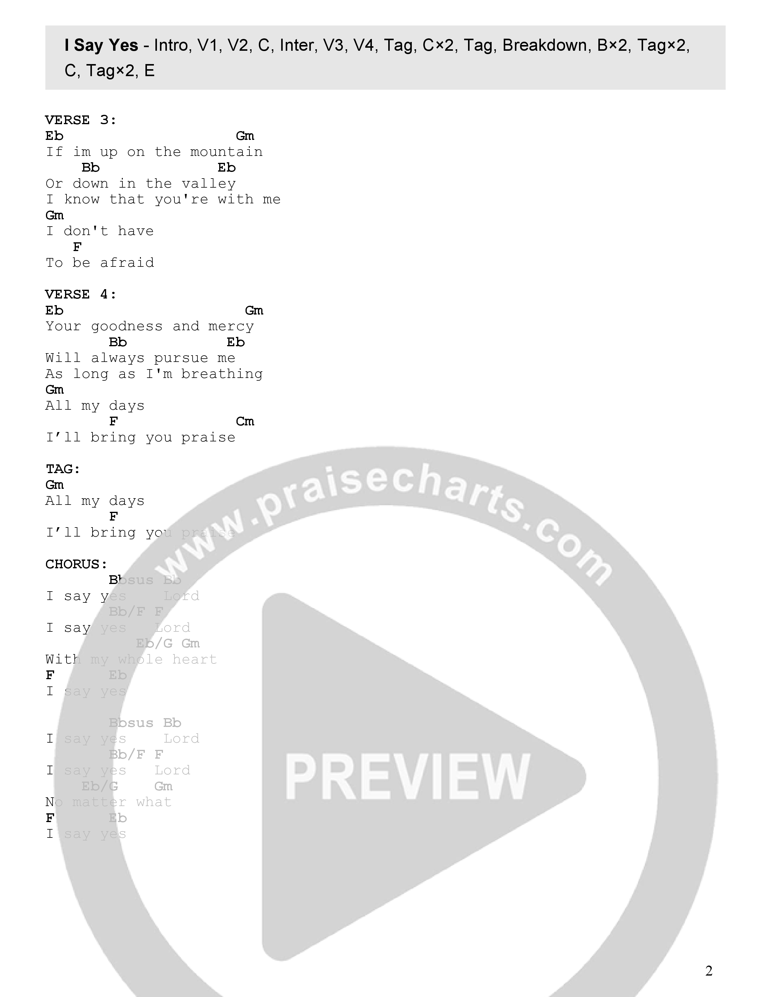 I Say Yes Chord Chart (Radiant Collective)